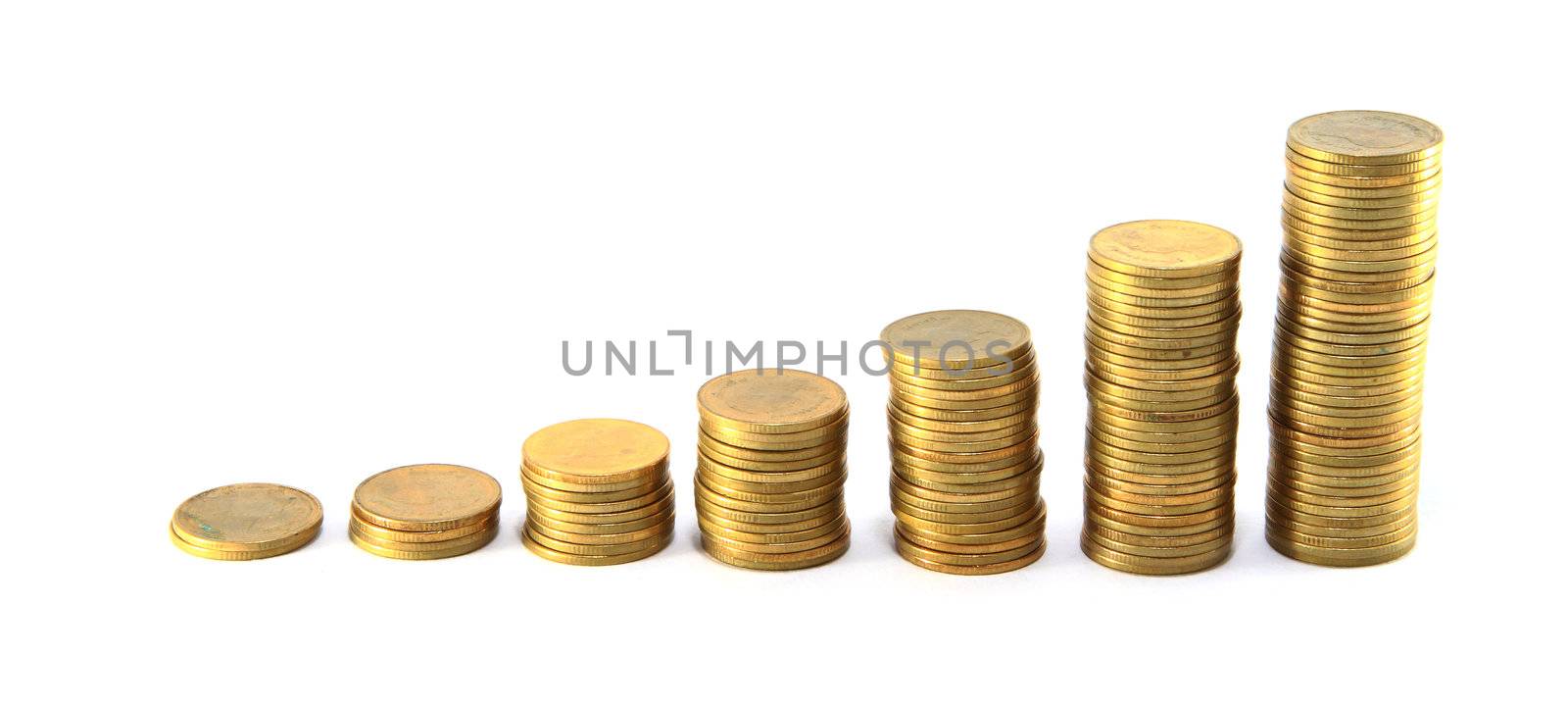 Gold coins. On a white background.