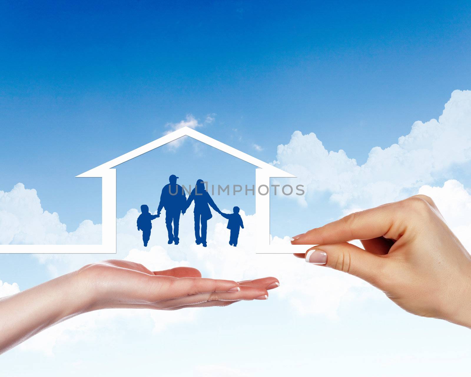 Family of parents and two children inside a house