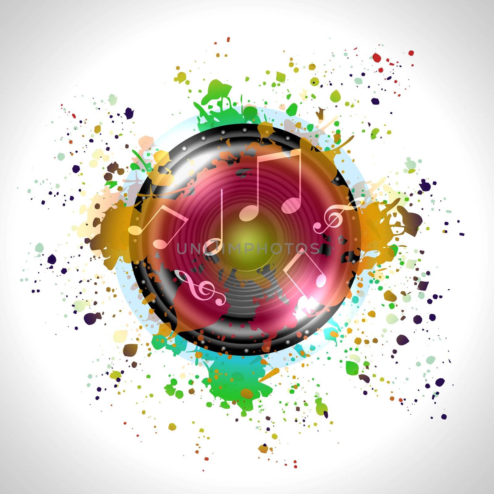 Image of music speaker against colourful background