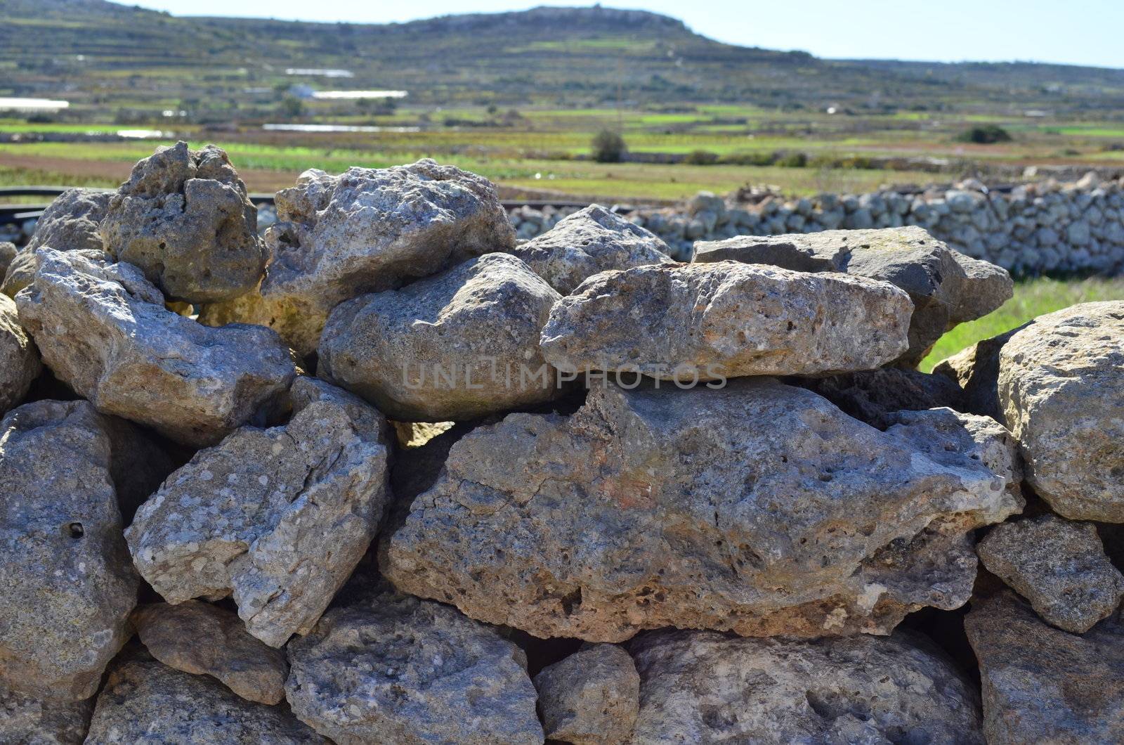 Traditional rubble wall in the maltese countryside