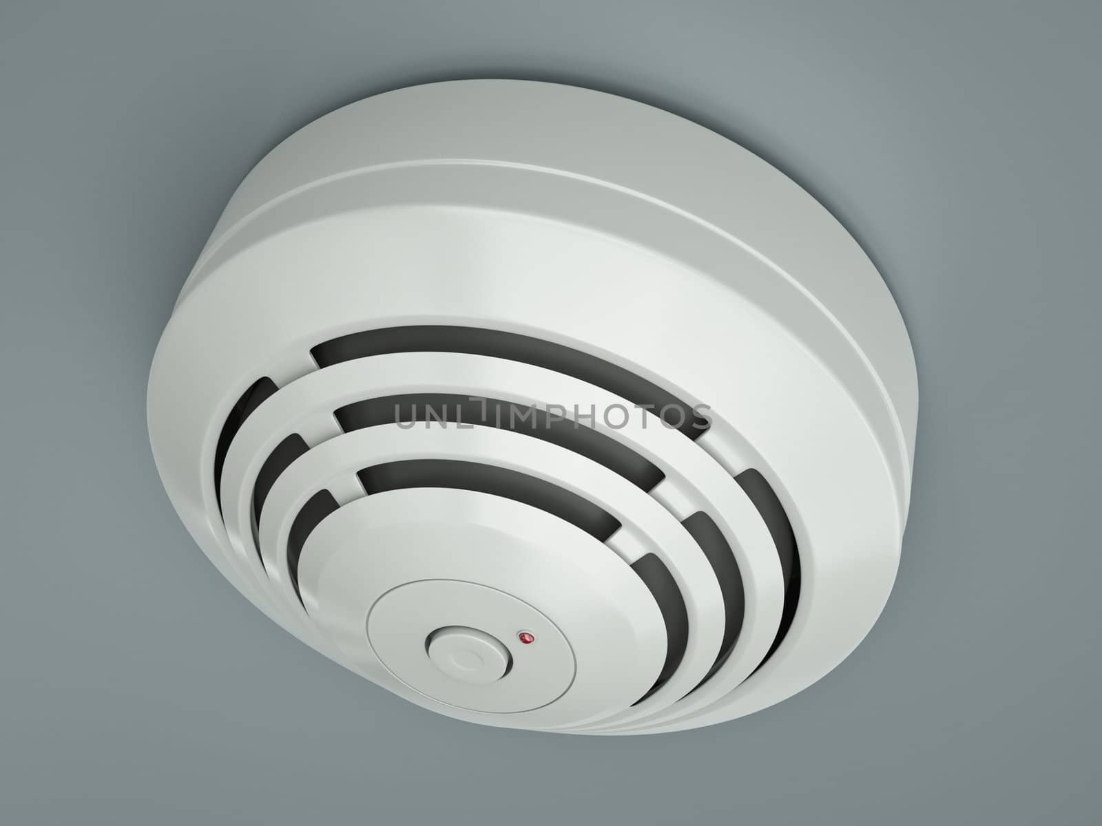 Smoke detector attached to the ceiling. 3D render.