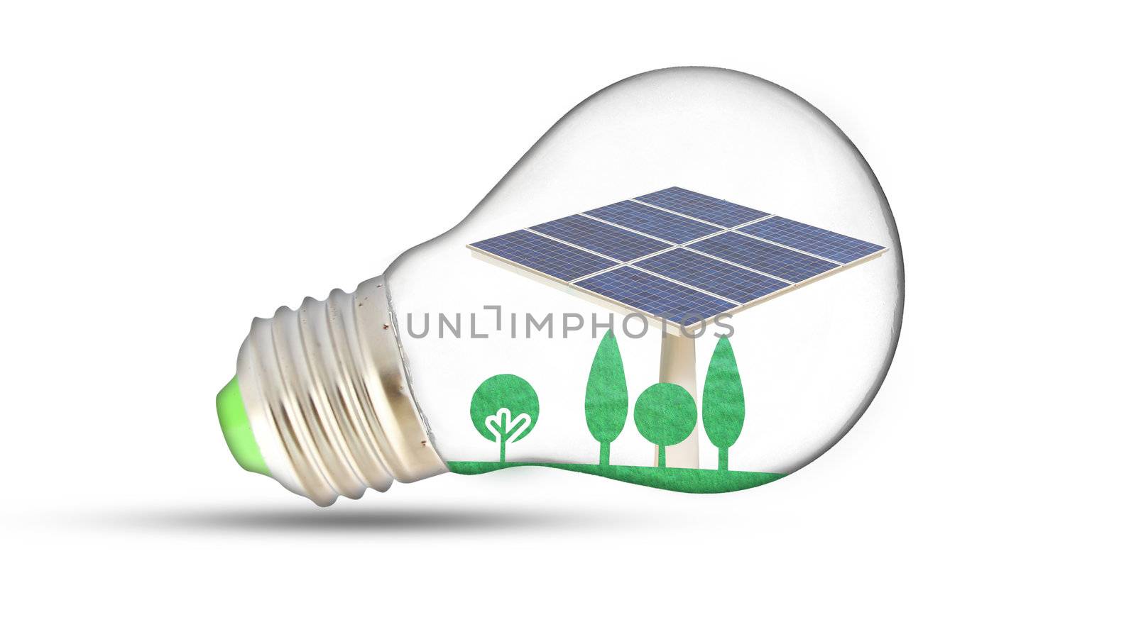 solar cells on green plant inside light bulb