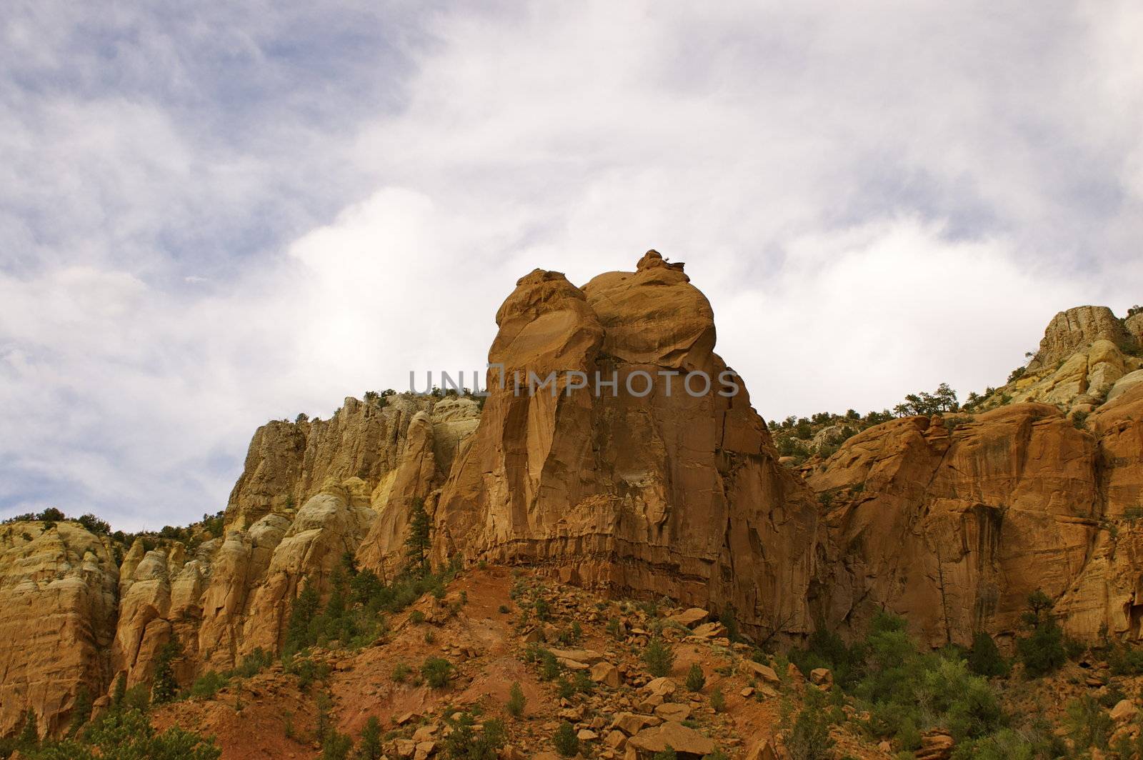 Featuring a rock formation at the red rock canyon/ mountain at Georgia O' Keefe's Ghost Ranch, New Mexico