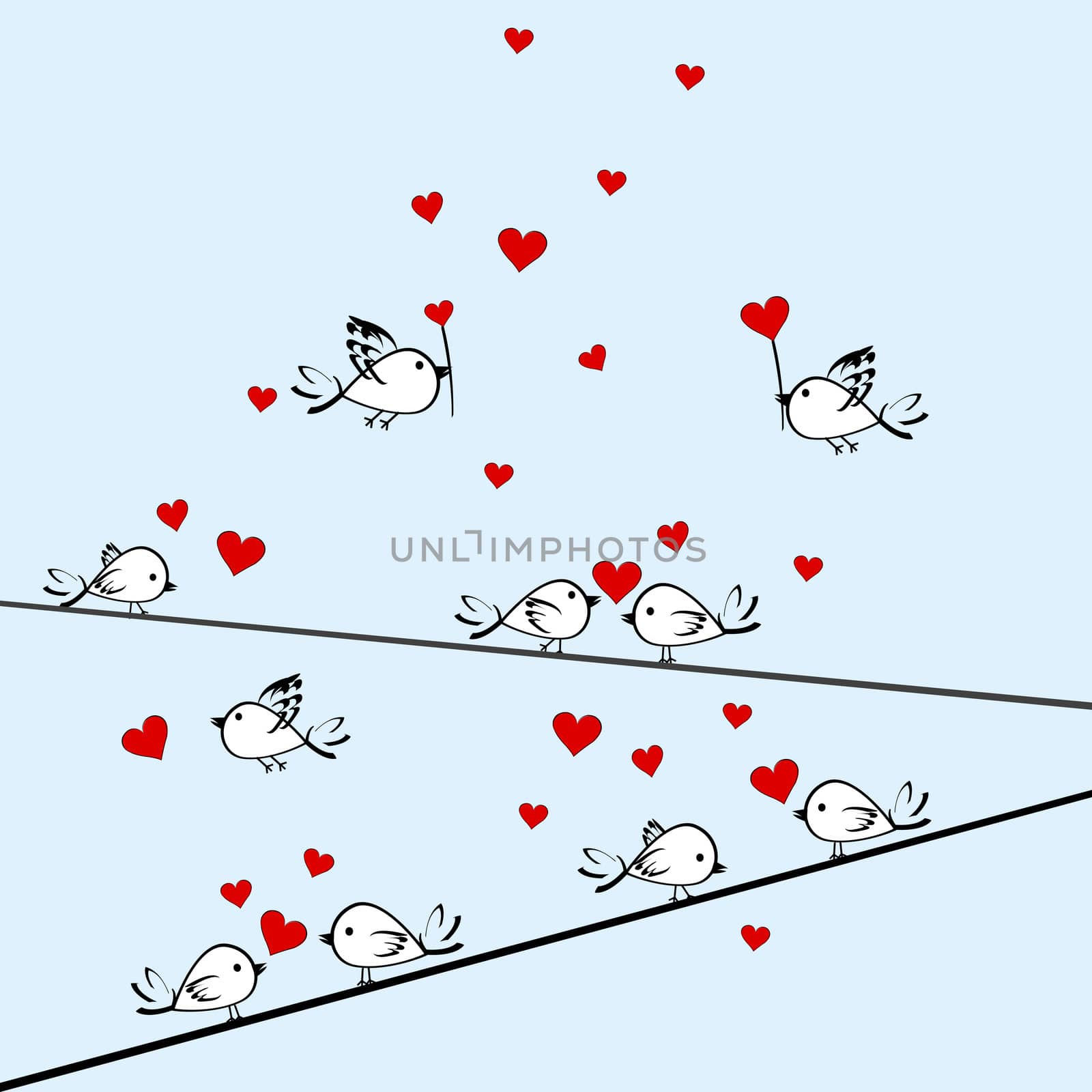 Valentine's Day background with birds and hearts