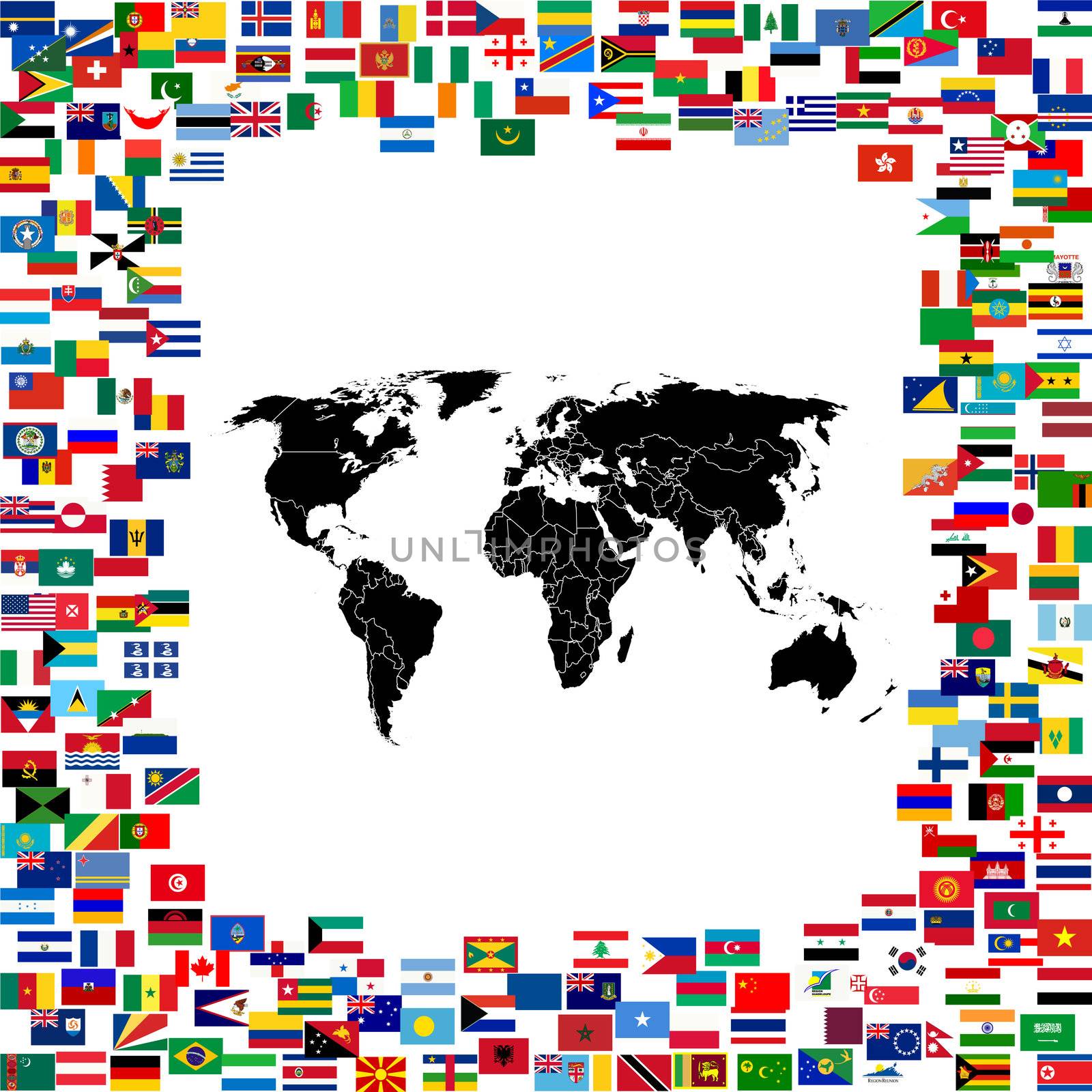 World map framed with world flags
