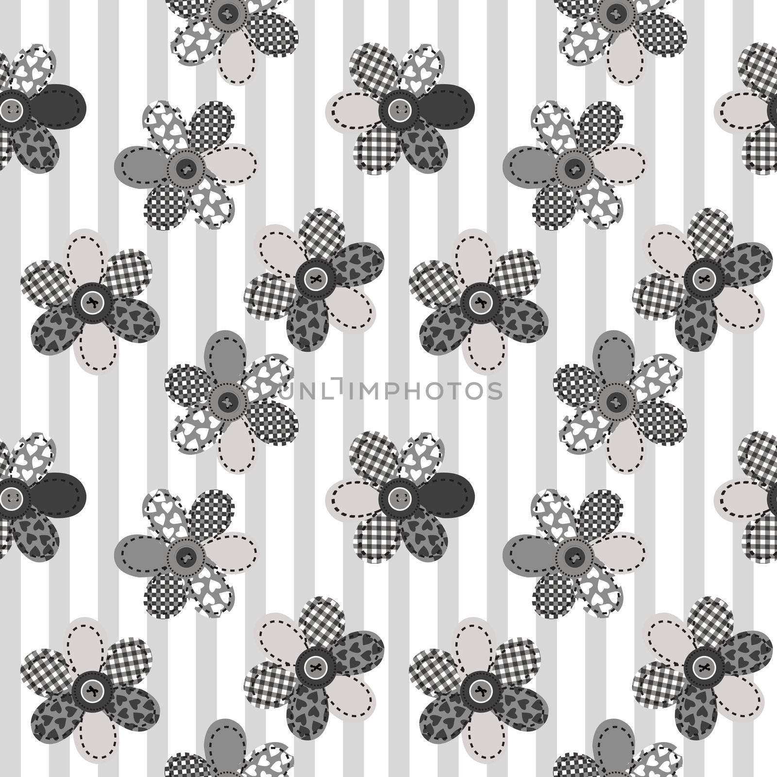 Textile patchwork flowers background seamless pattern