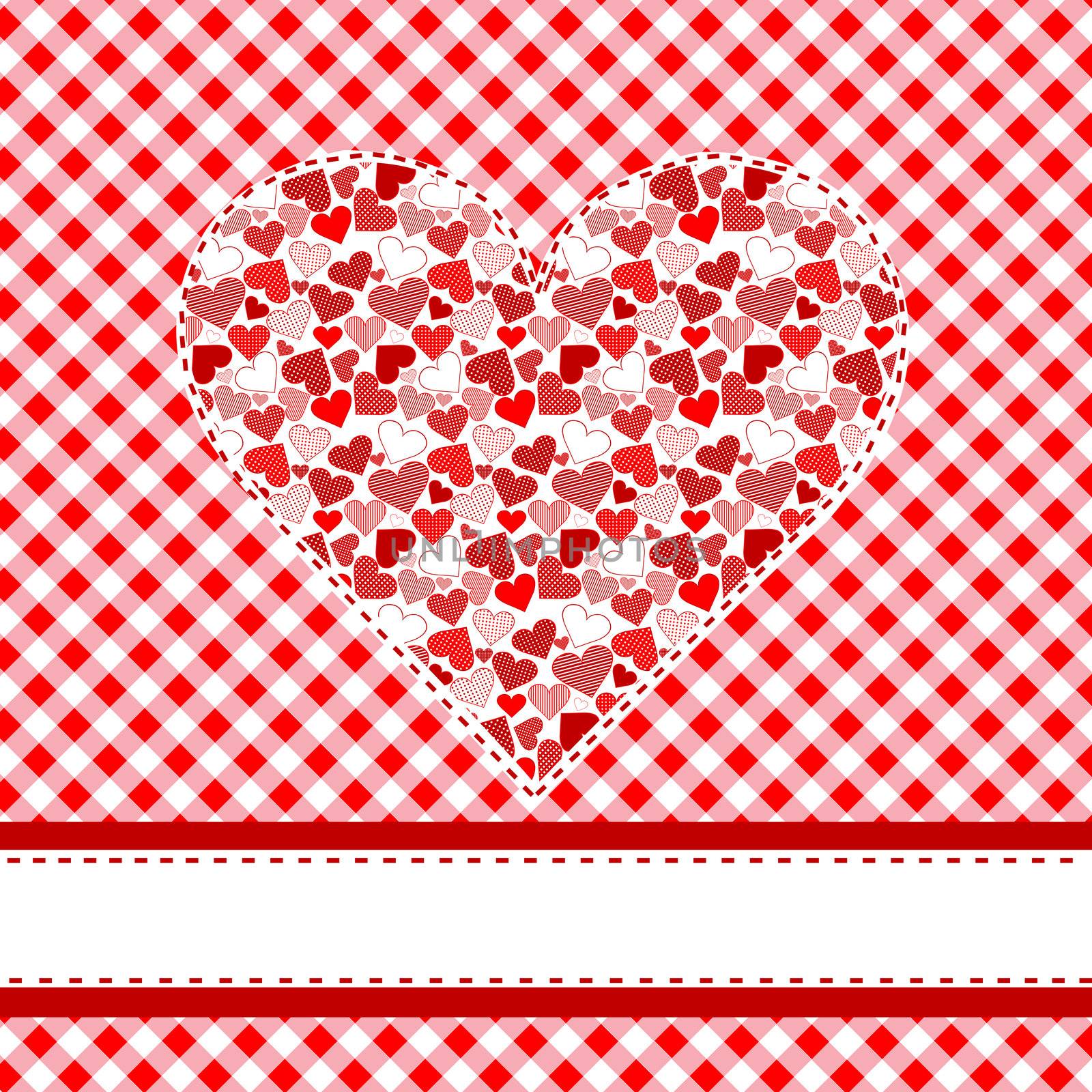 Textile patchwork heart over tablecloth by hibrida13