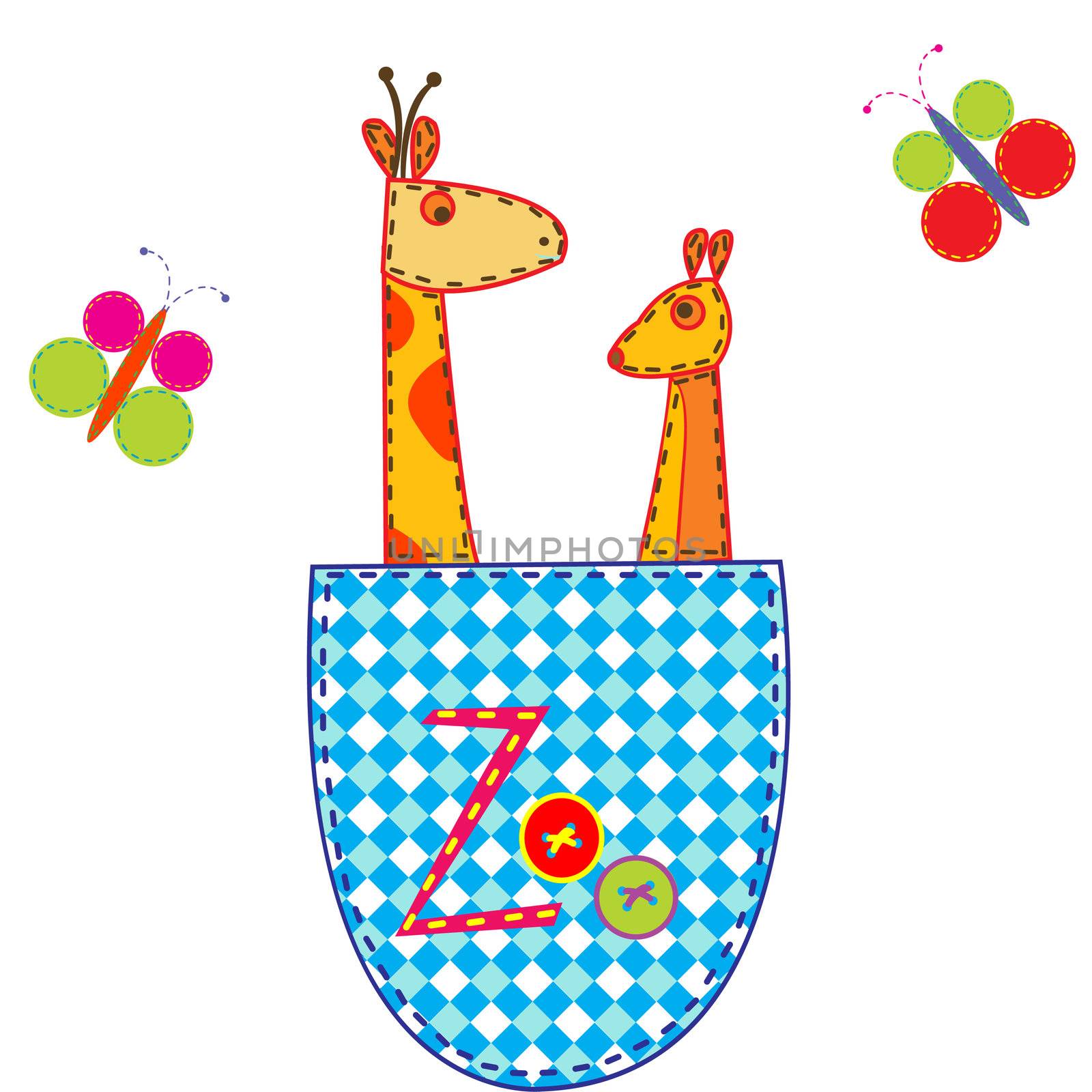 Zoo illustration with giraffe and kangaroo in a pocket by hibrida13