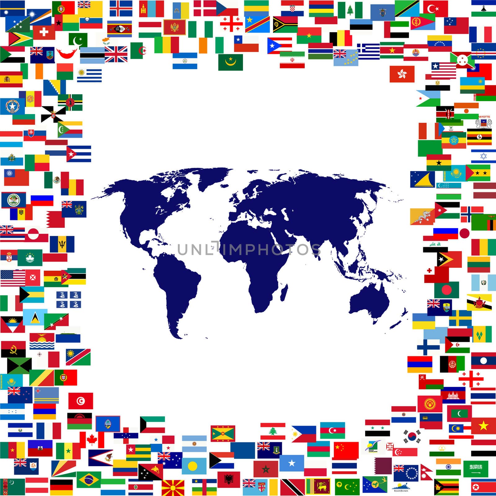 World map framed by world flags