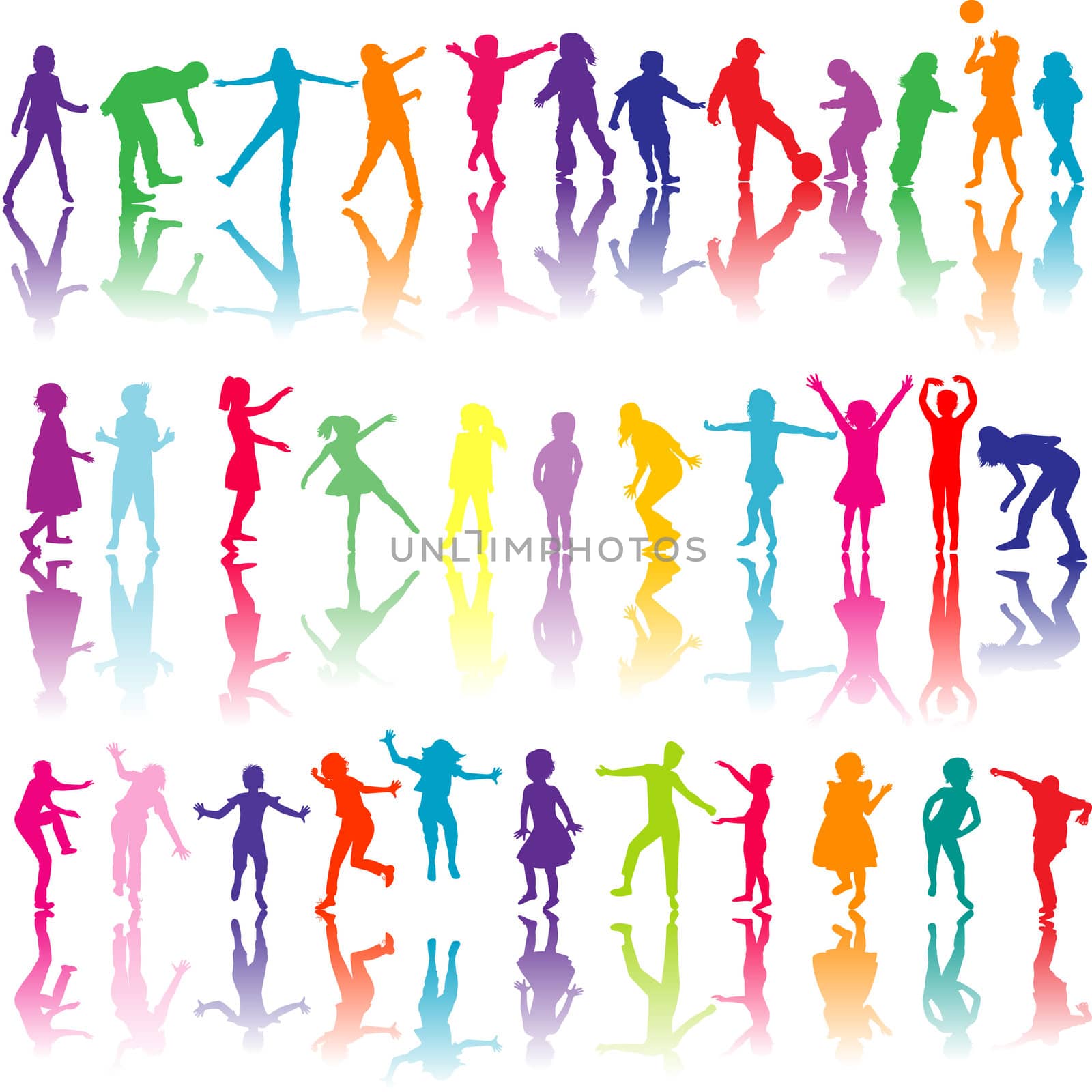Set of colored children silhouettes playing by hibrida13