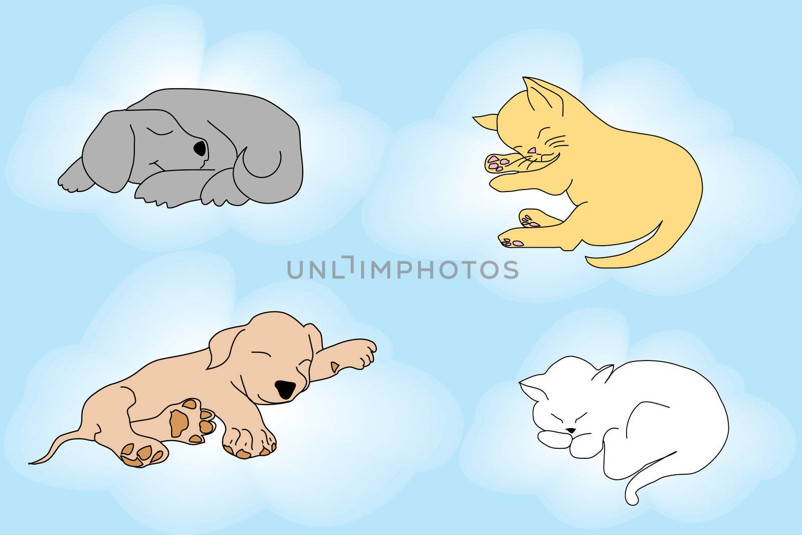 Cute background with sleepy cats and dogs by hibrida13