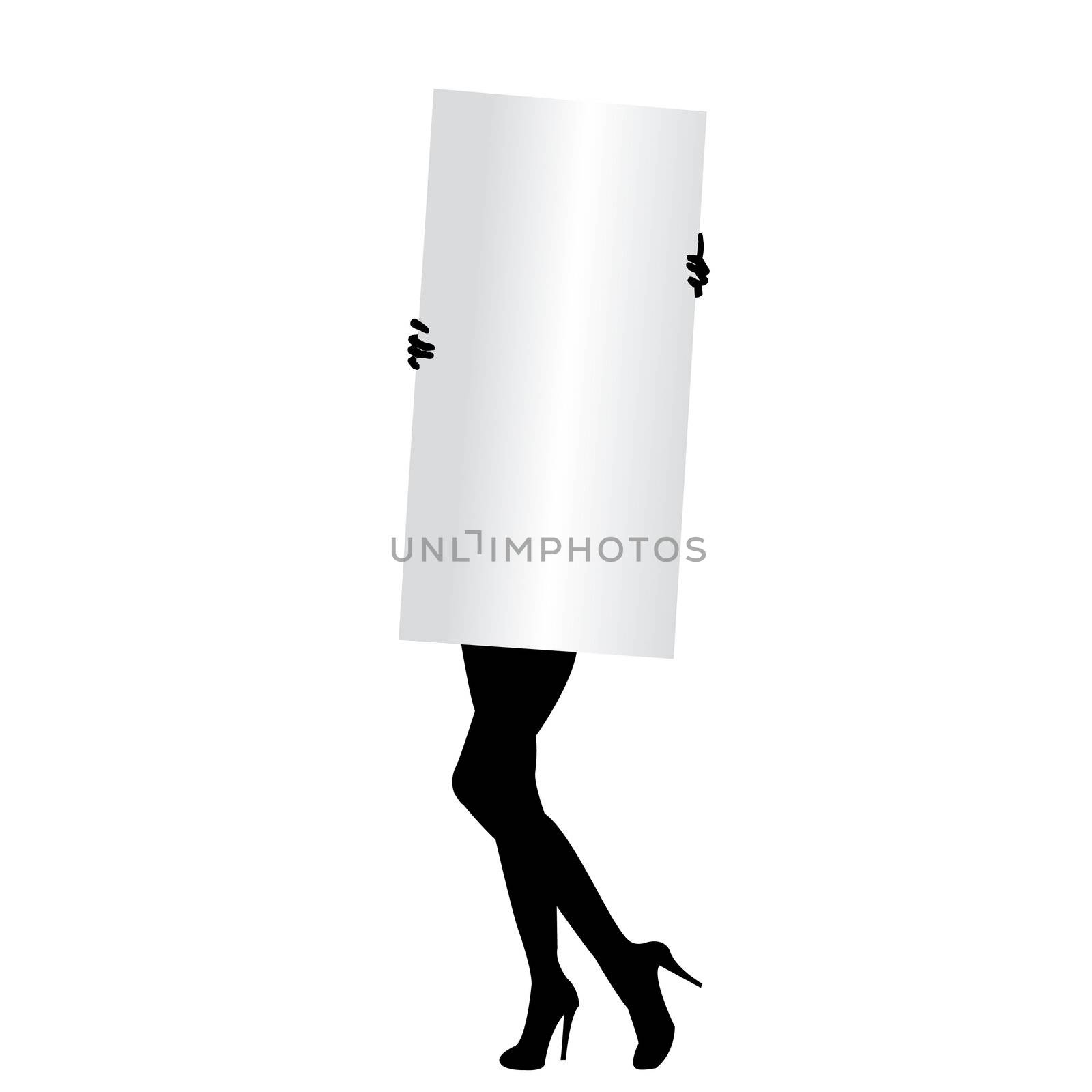 Sexy woman silhouette holding a banner in her hands