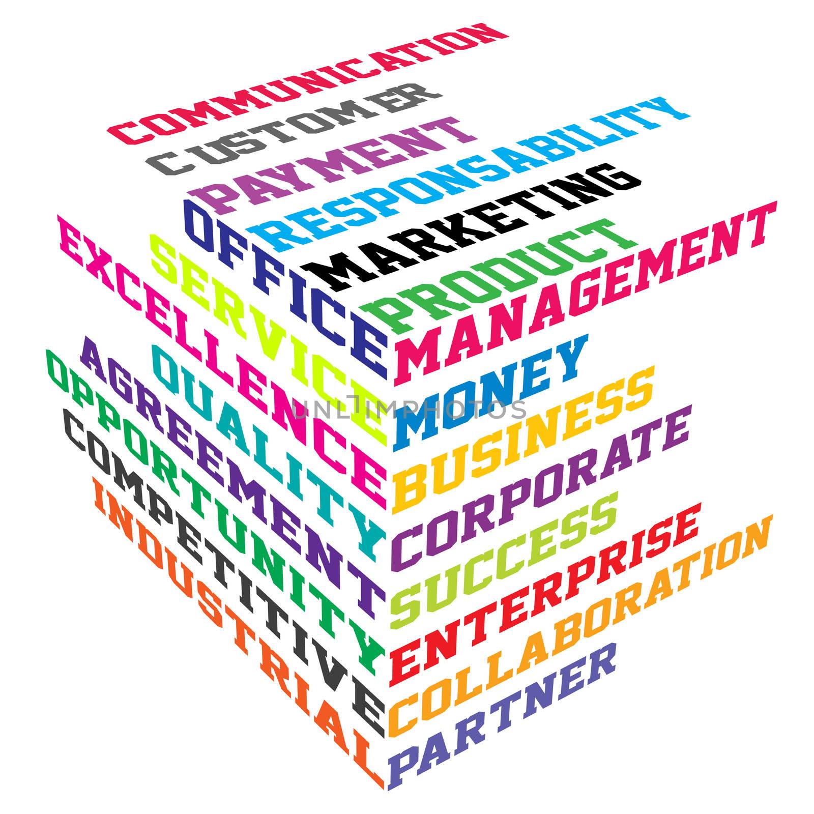 Abstract colored cube with business terms
