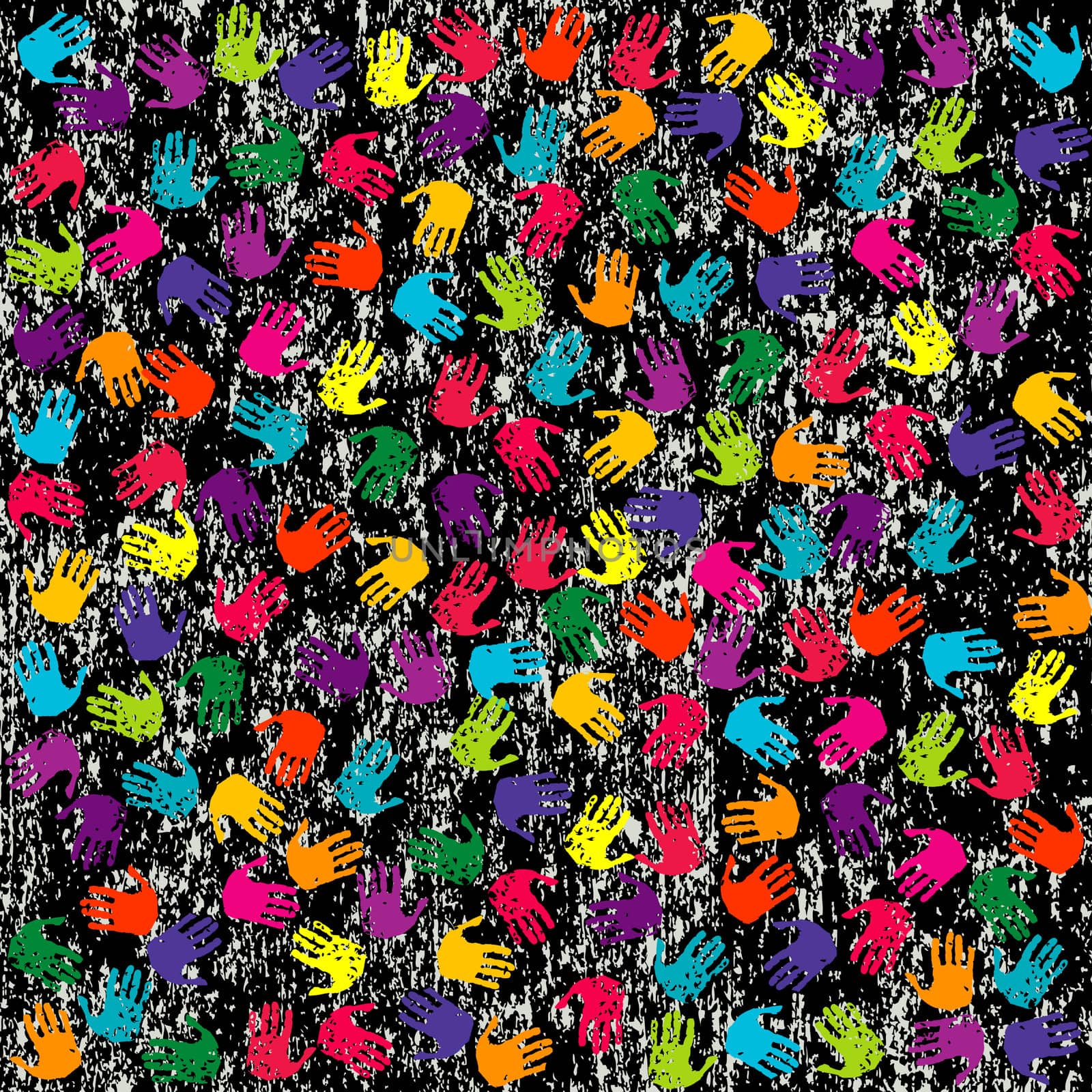 Grunge background with colored hands