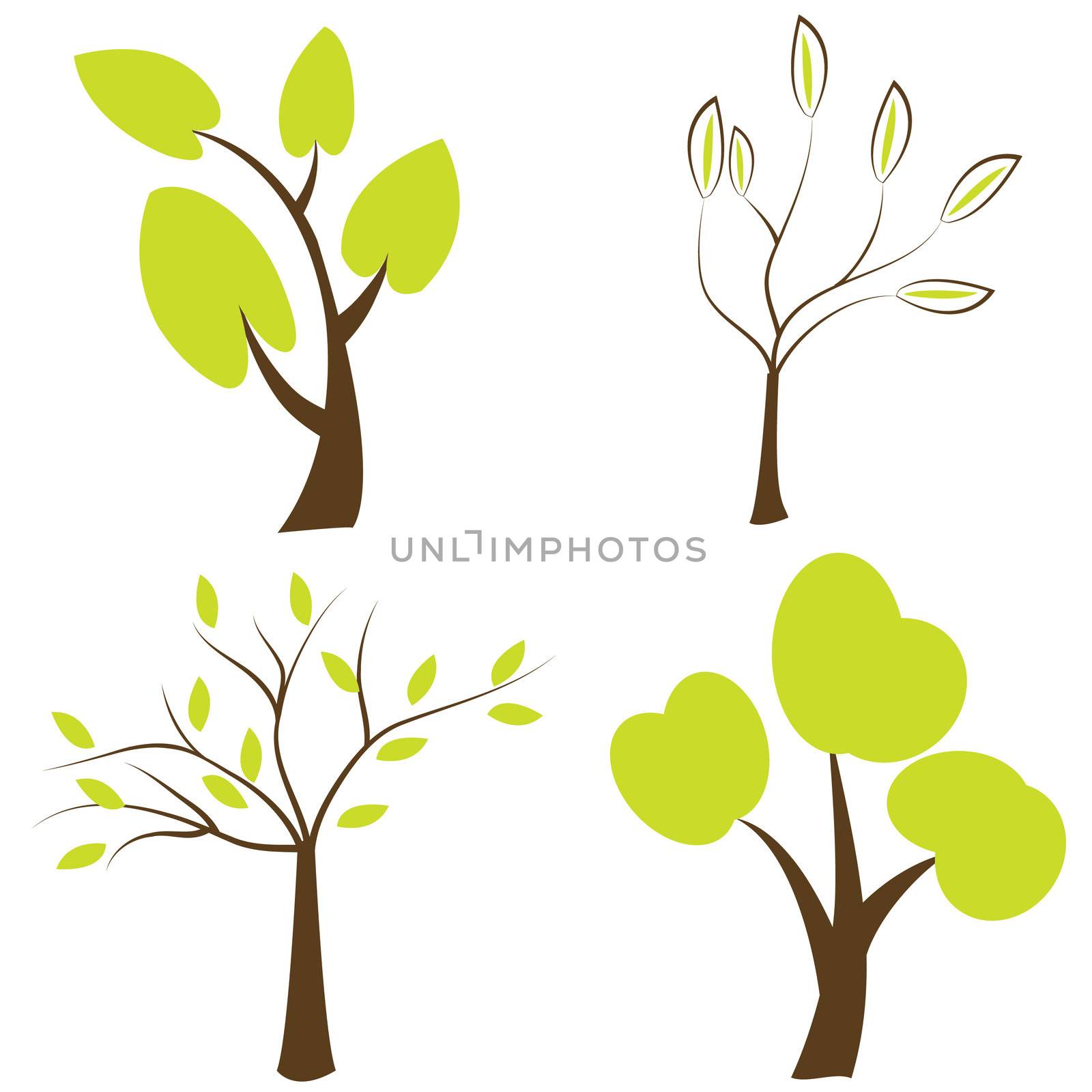 Trees silhouettes, set of trees icons