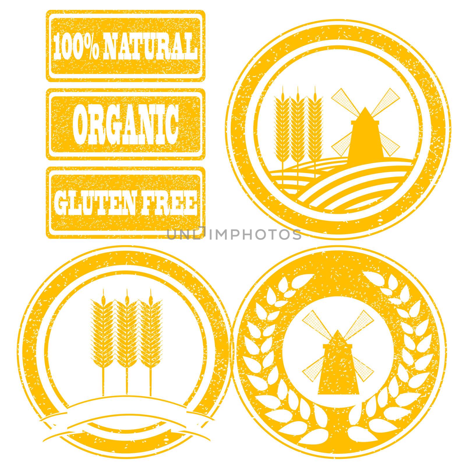 Food orange rubber stamps labels collection for whole grain cere by hibrida13