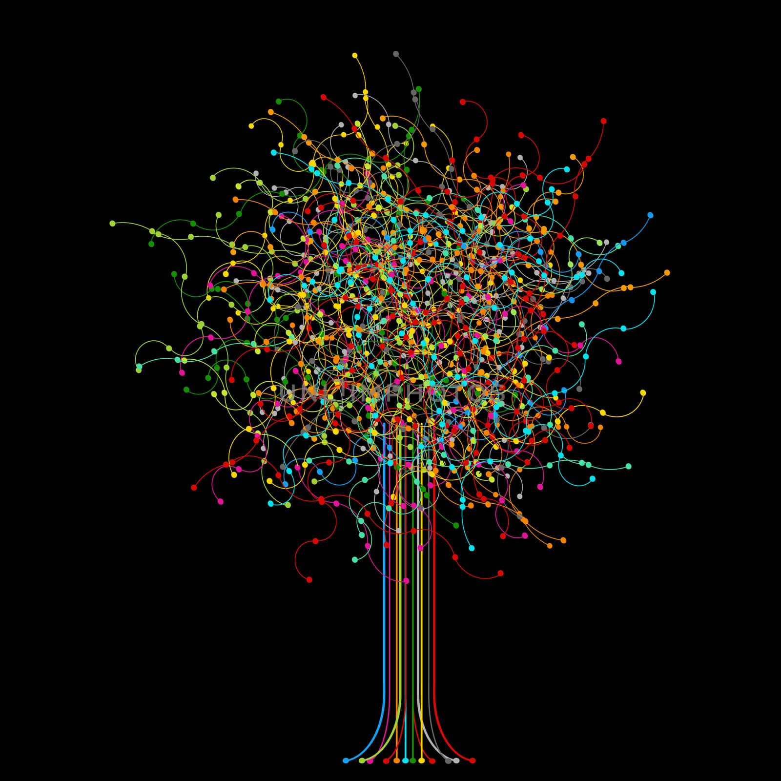 Abstract colored tree over black background