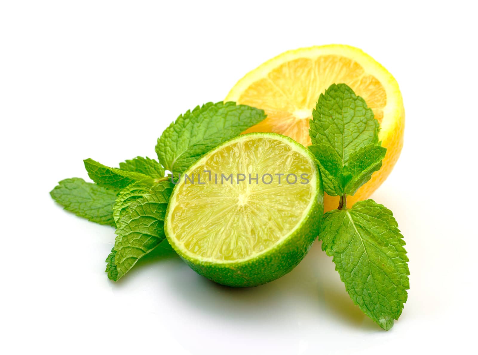 Fresh Lemon, Lime and Mint, isolated on white background