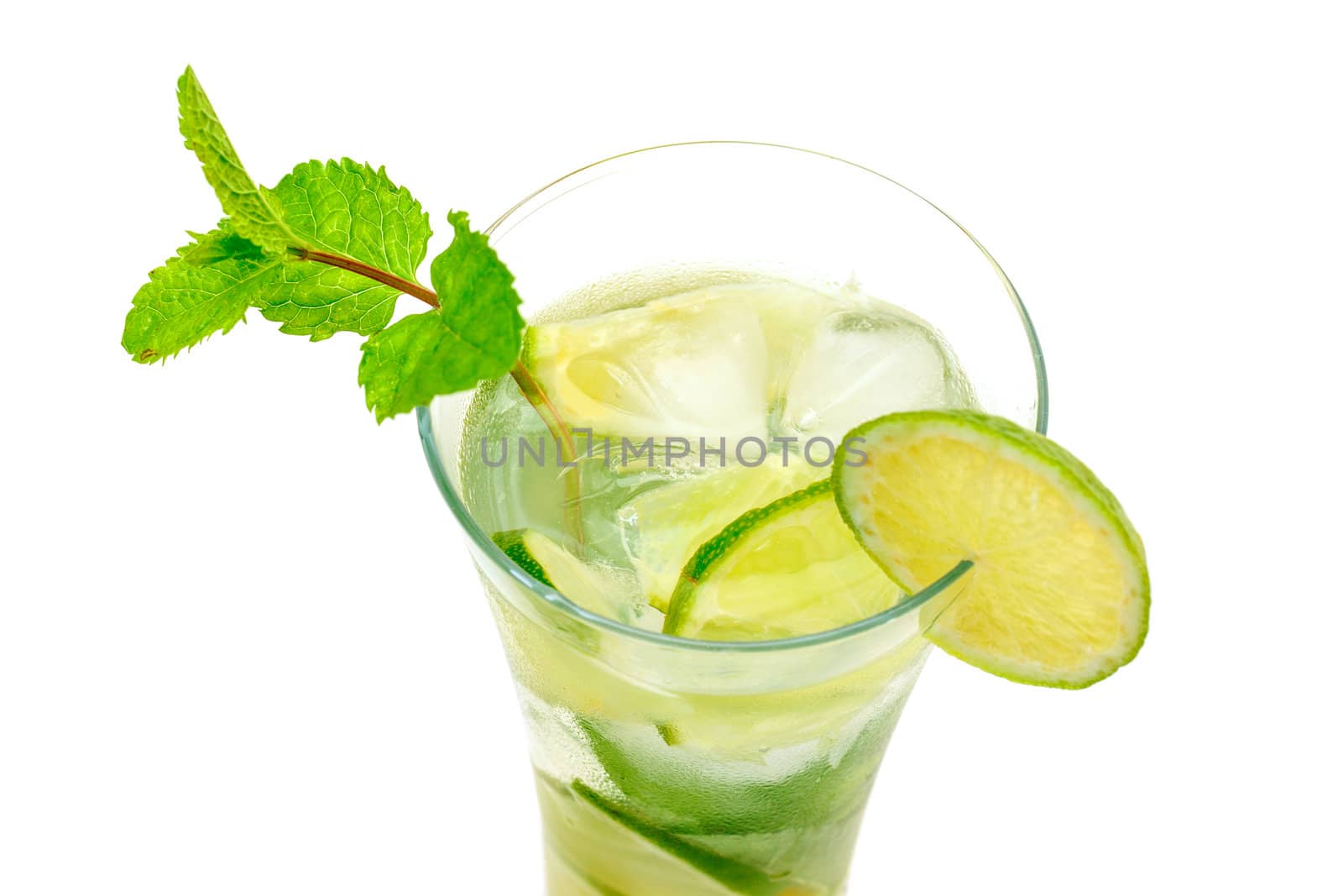 Mojito Cocktail in a Glass Beaker, closeup