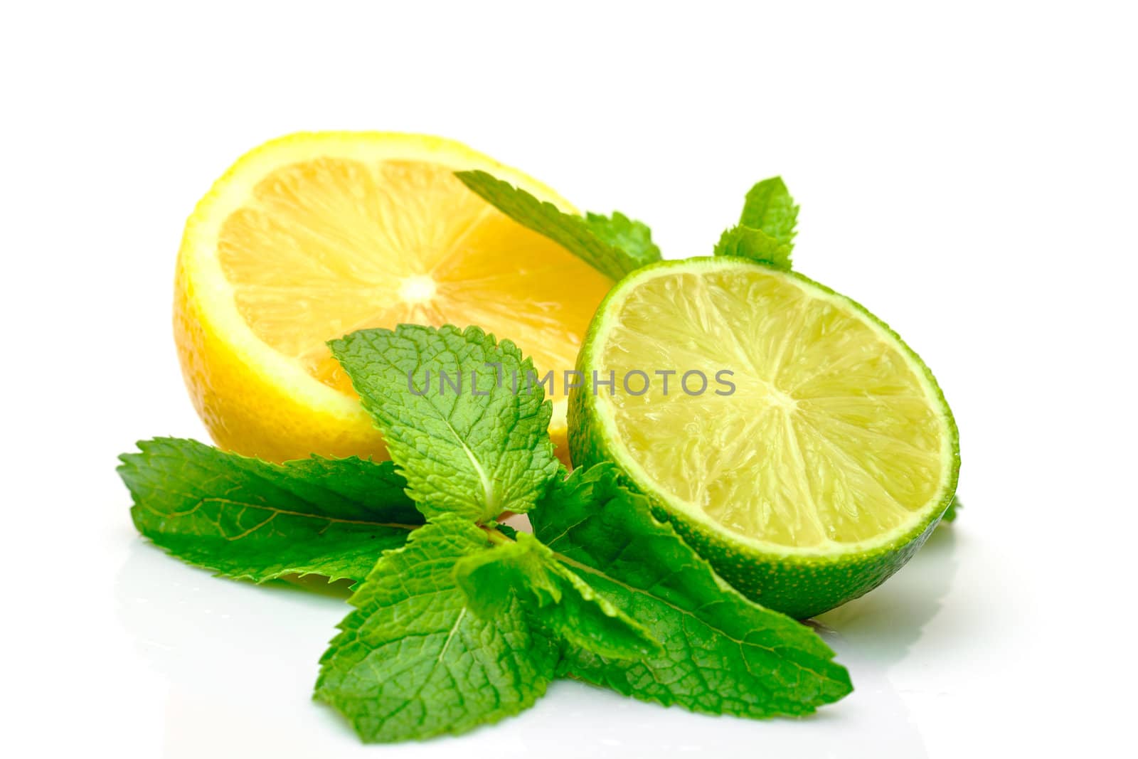 Fresh Lemon, Lime and Mint, isolated on white background