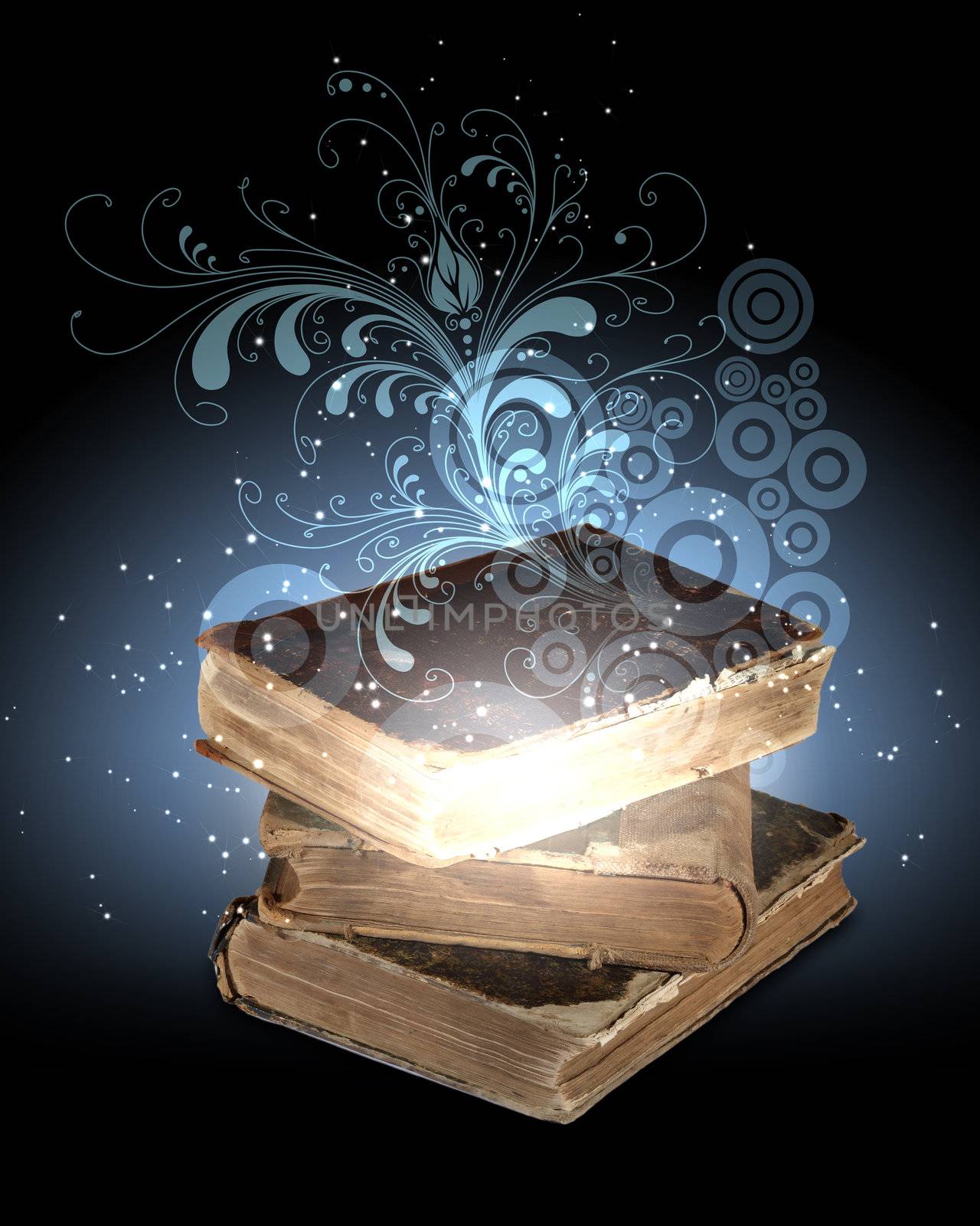 Magic book with light coming from inside it