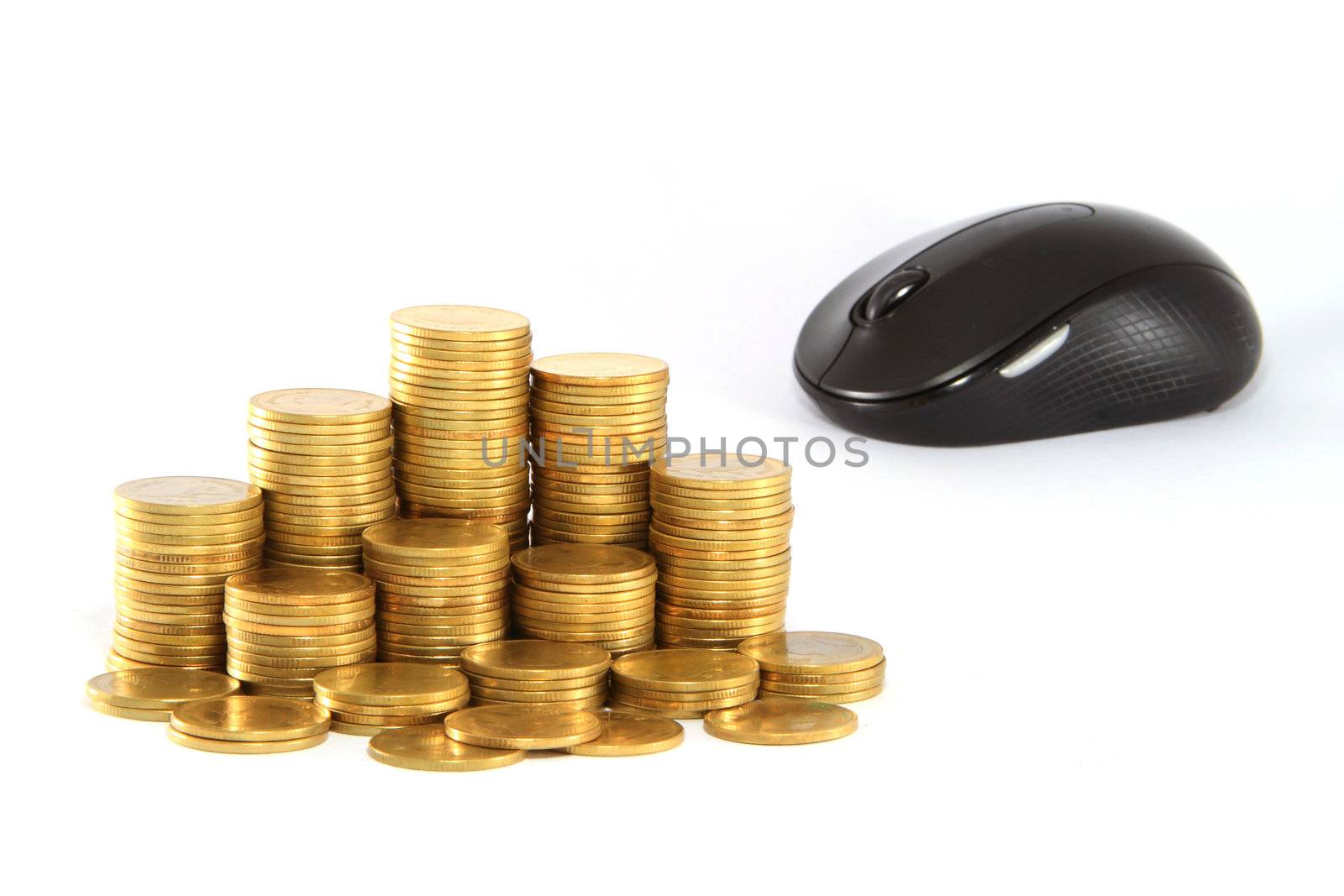 black  computer mouse and golden coin 
 by rufous