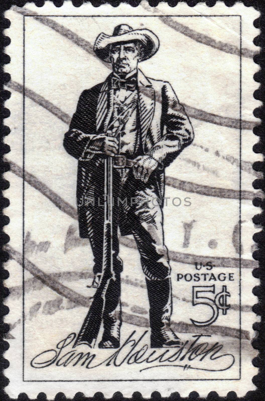 UNITED STATES - CIRCA 1964 : A stamp printed in United States. Sam Houston (1793-1863) was a soldier and first President of the Republic of Texas. United States - CIRCA 1964