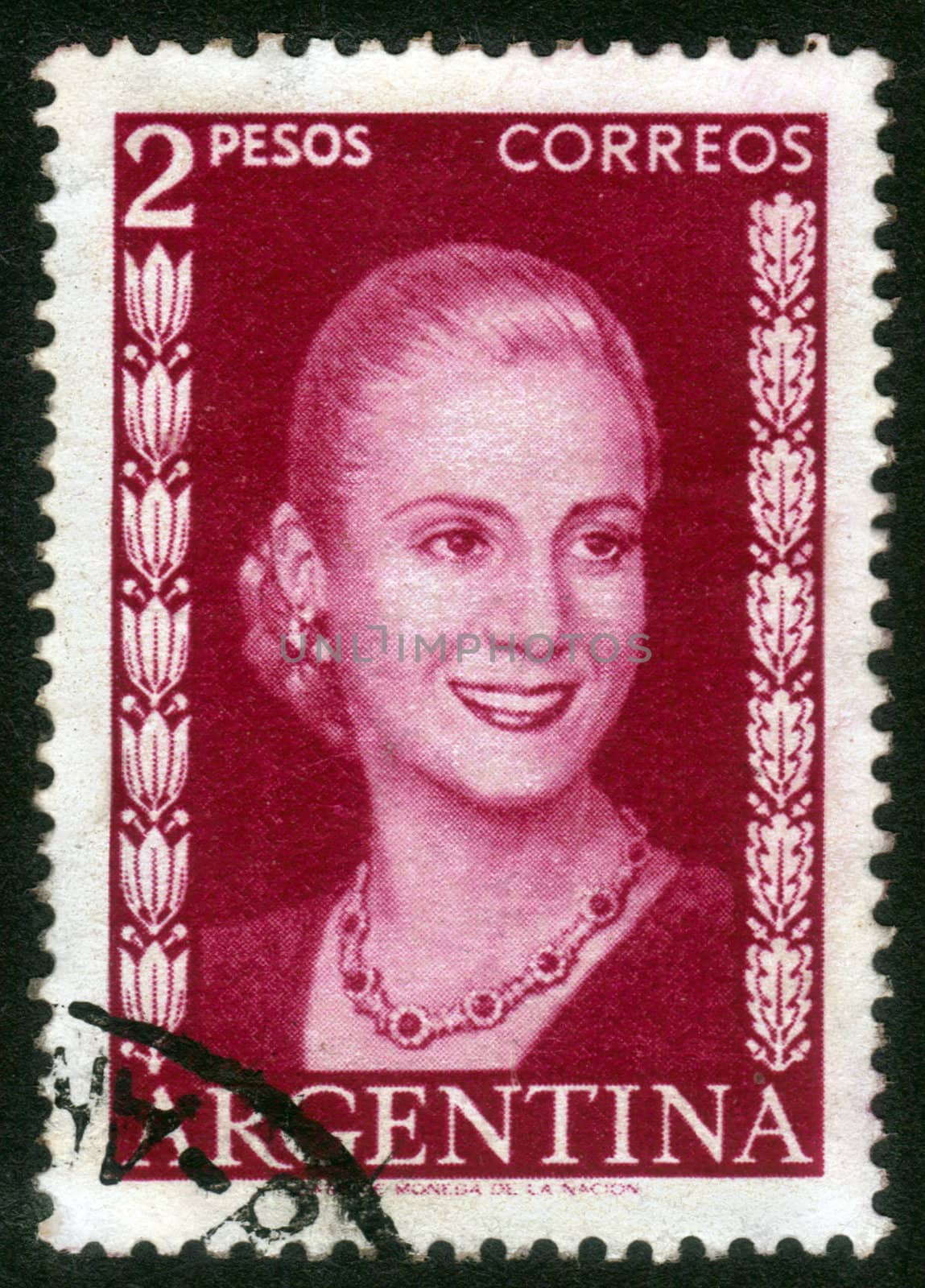 ARGENTINA - CIRCA 1948: A stamp printed in Argentina shows image of a political leader of Argentina, Maria Eva Duarte de Peron, circa 1948