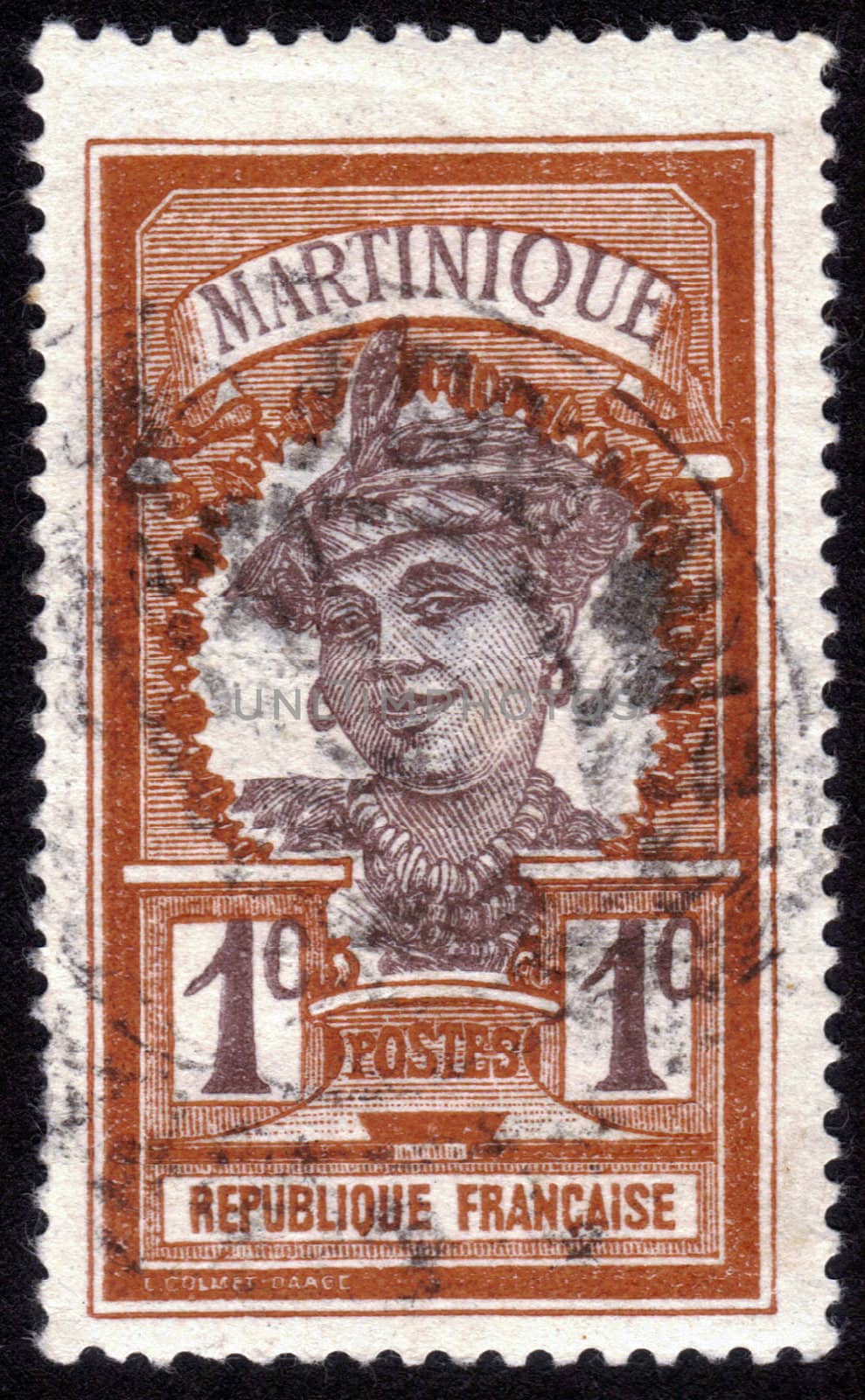 FRANCE - CIRCA 1923: stamp printed in the French colony of Martinique, shows images of woman in traditional head dress, Martinique, series, circa 1923