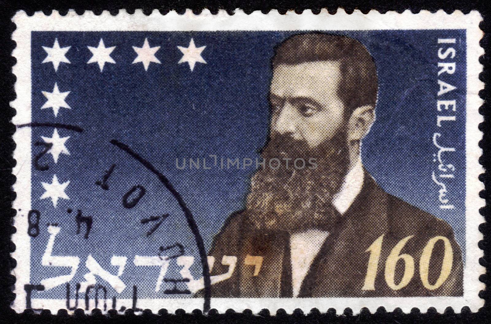 ISRAEL - CIRCA 1972:  stamp printed in Israel , shows portrait Theodor Herzl '' Dr. Benjamin Zeev Herzl '' of the father of modern political Zionism , issued in honor of the 28th Zionist Congress , series, circa 1972