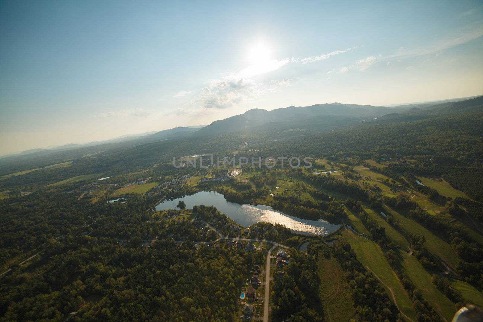 Aerial photography from a helicopter cockpit