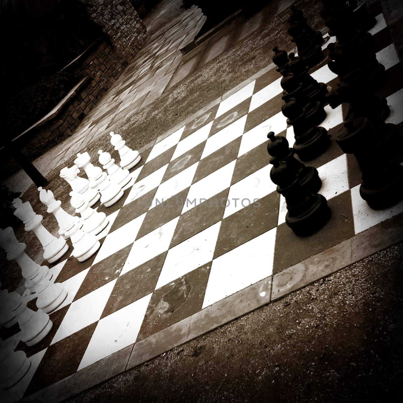 Outdoor chess board in black and white