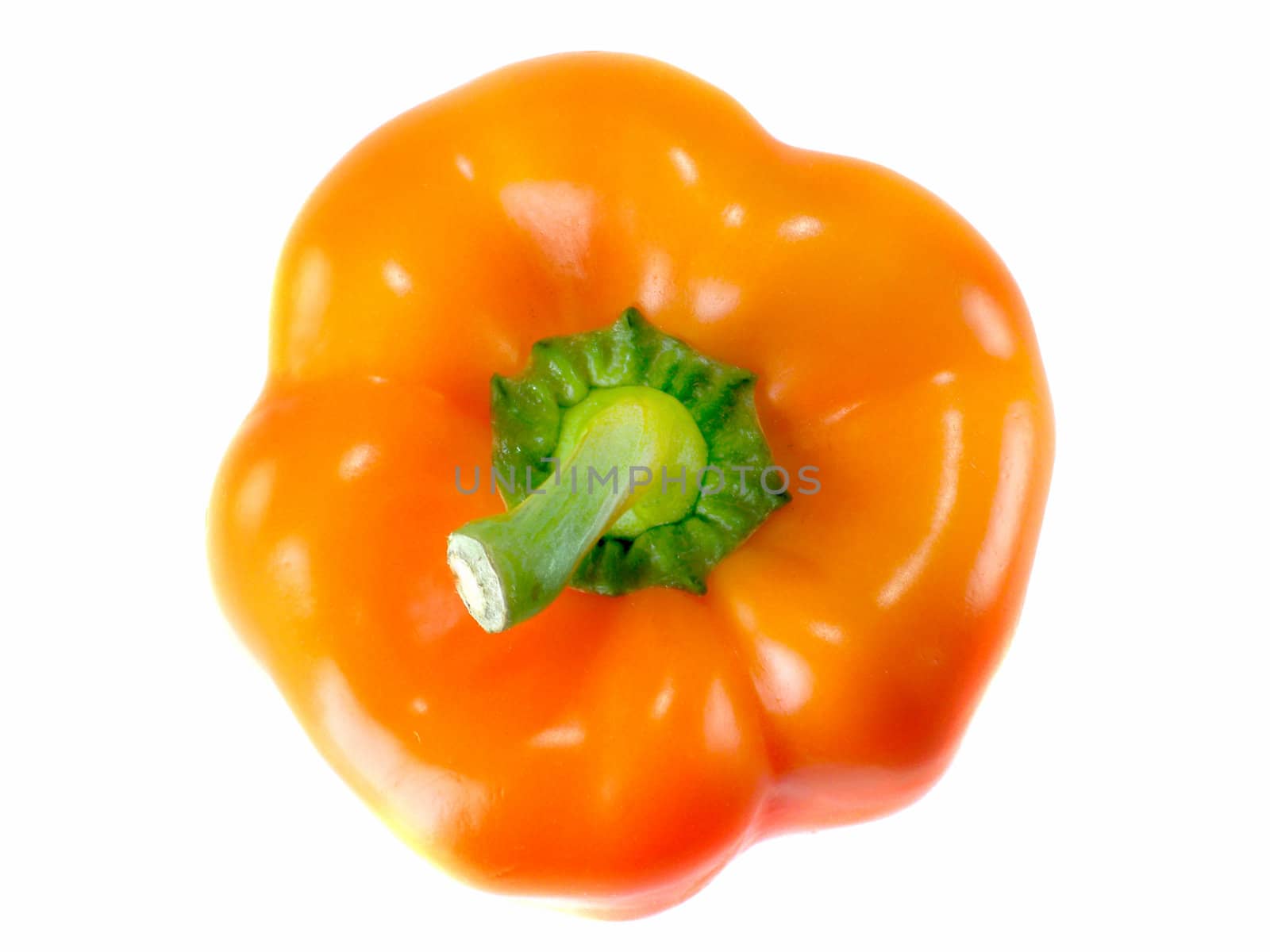 Top view Orange bell pepper isolated on white background