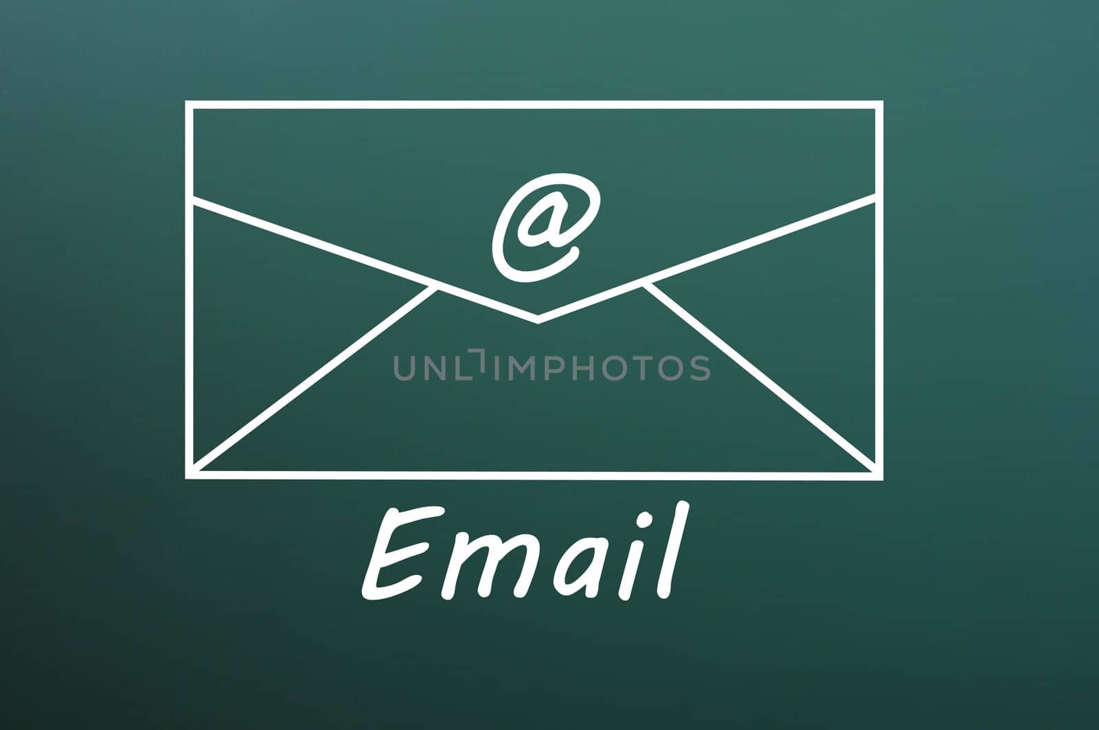 Email symbol drawn with white chalk on a green chalkboard