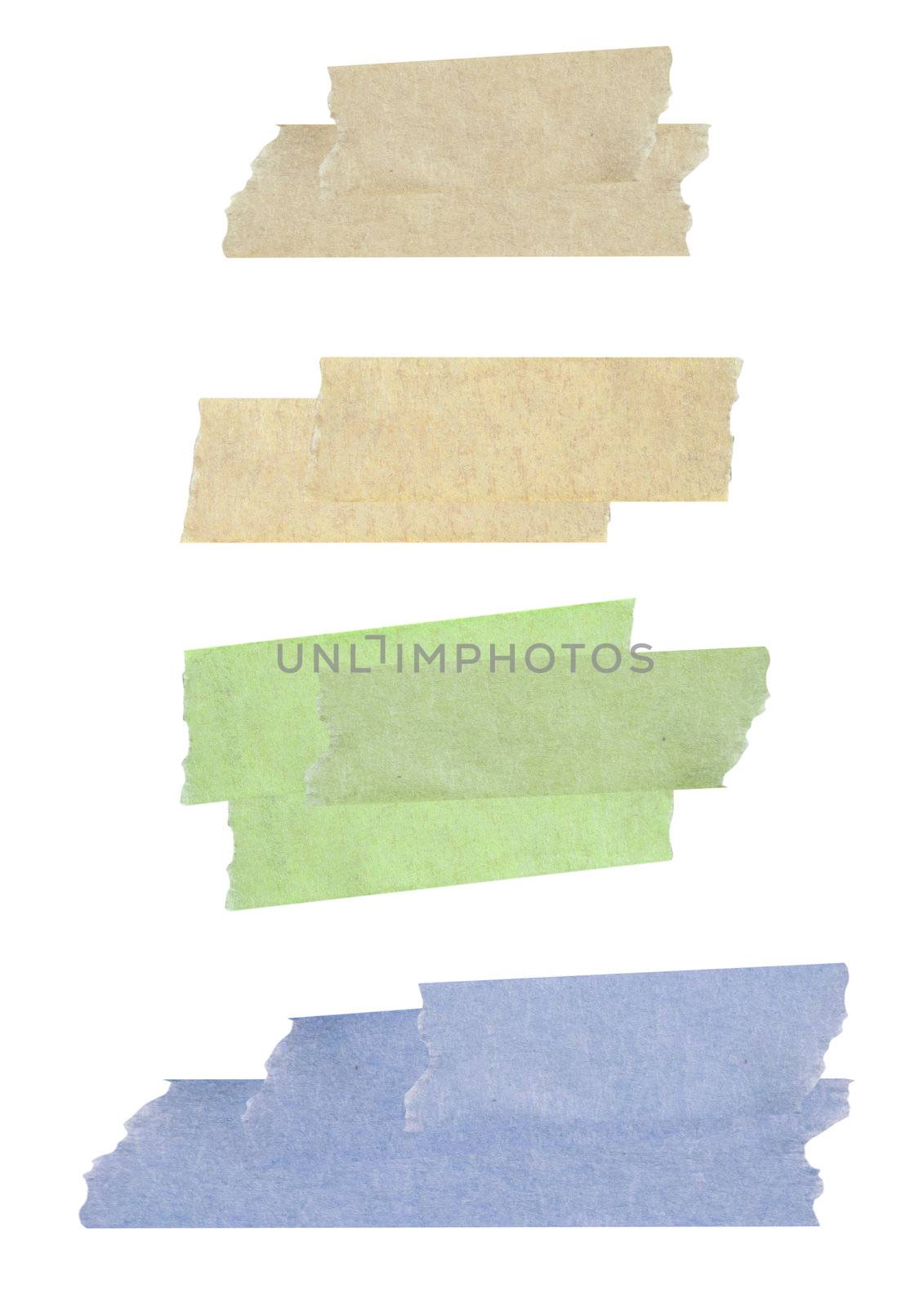 Collection of different stripes of masking tapes on white background