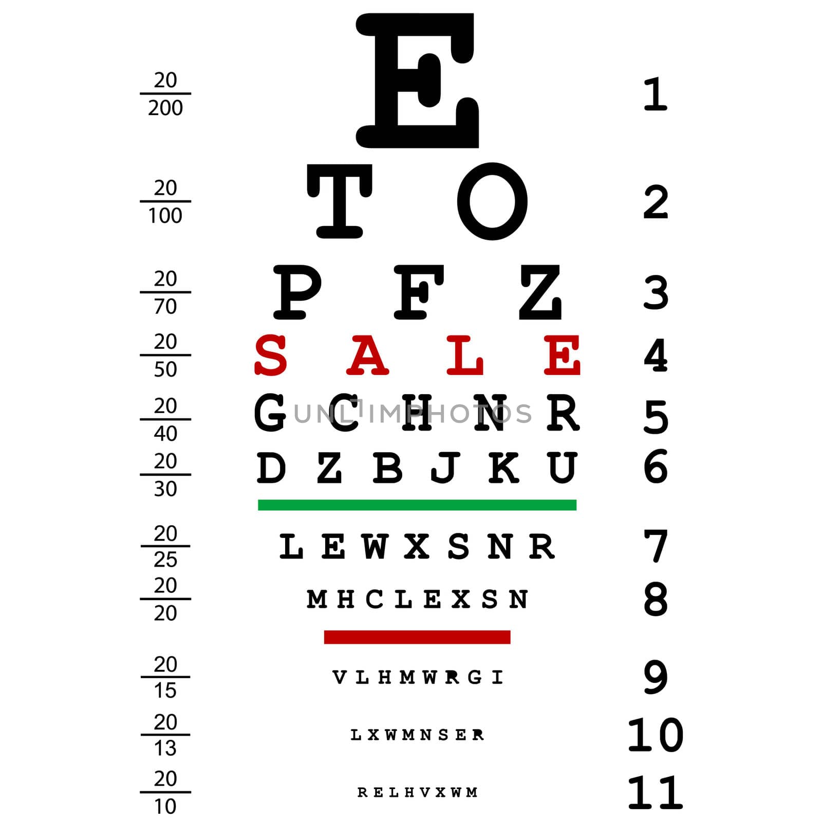 Sales advertising with optical eye test used by doctors
