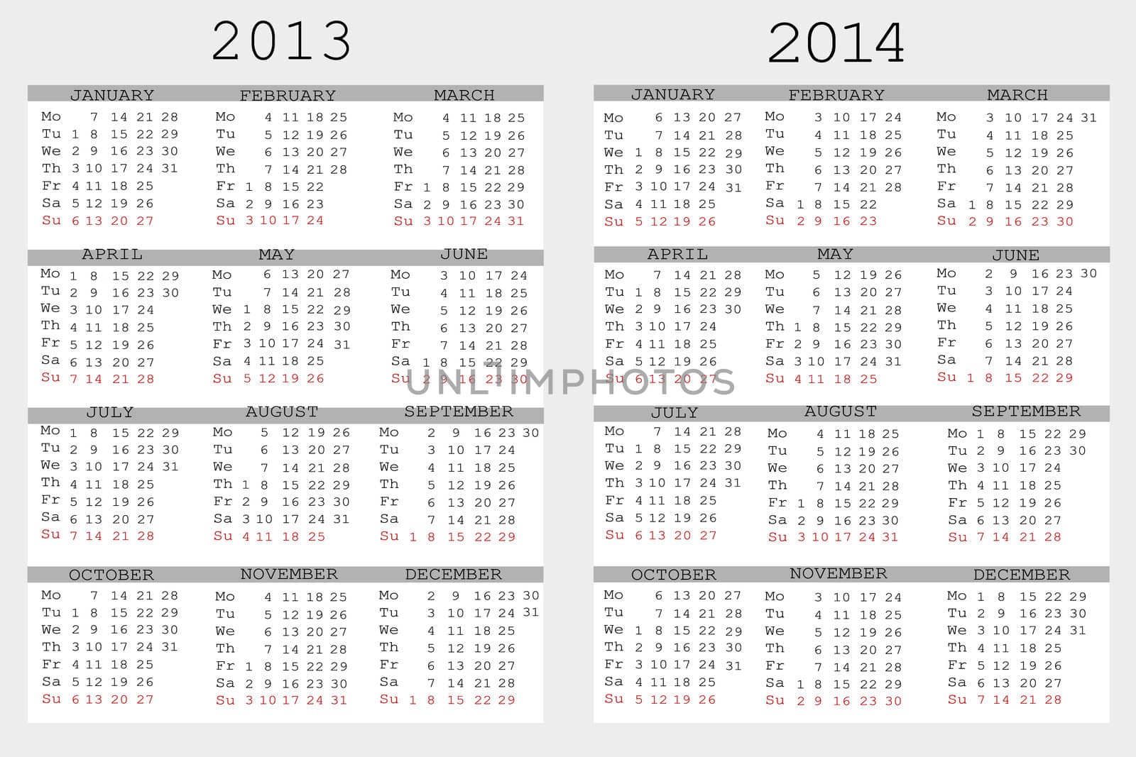 Set of 2013 and 2014 Calendar for your notebook