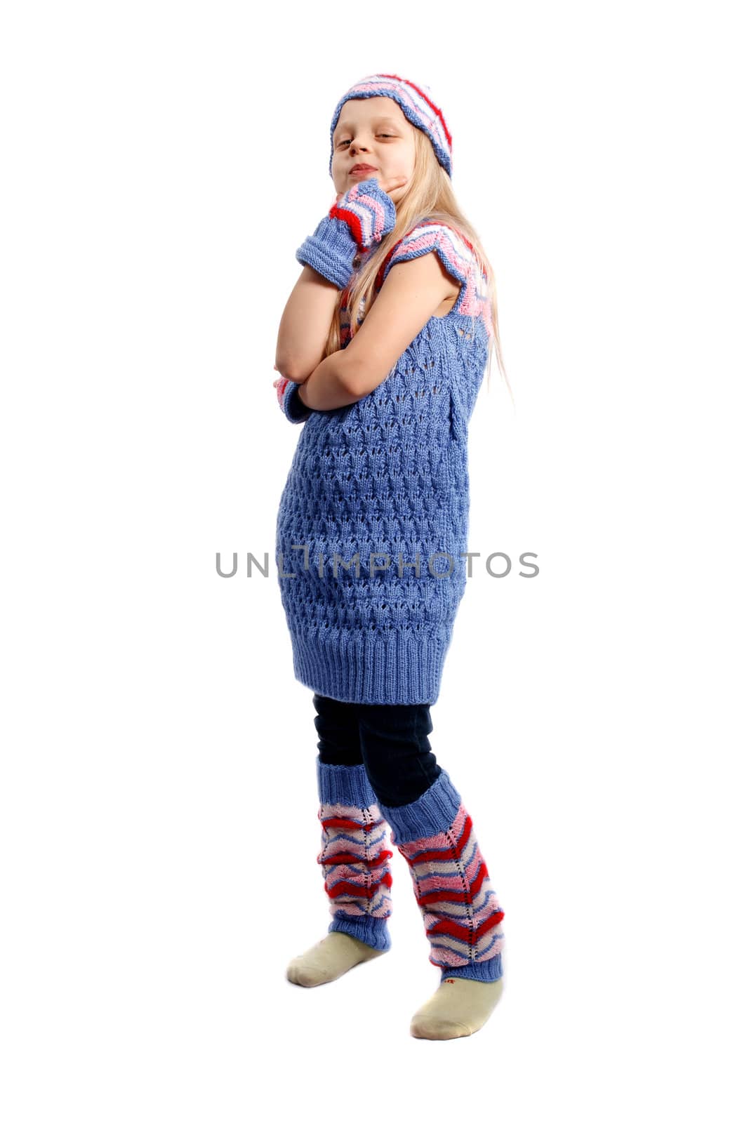 thoughtful little girl on a white background