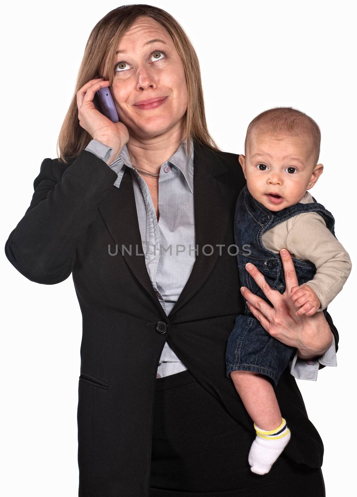 Working Mother on Phone by Creatista