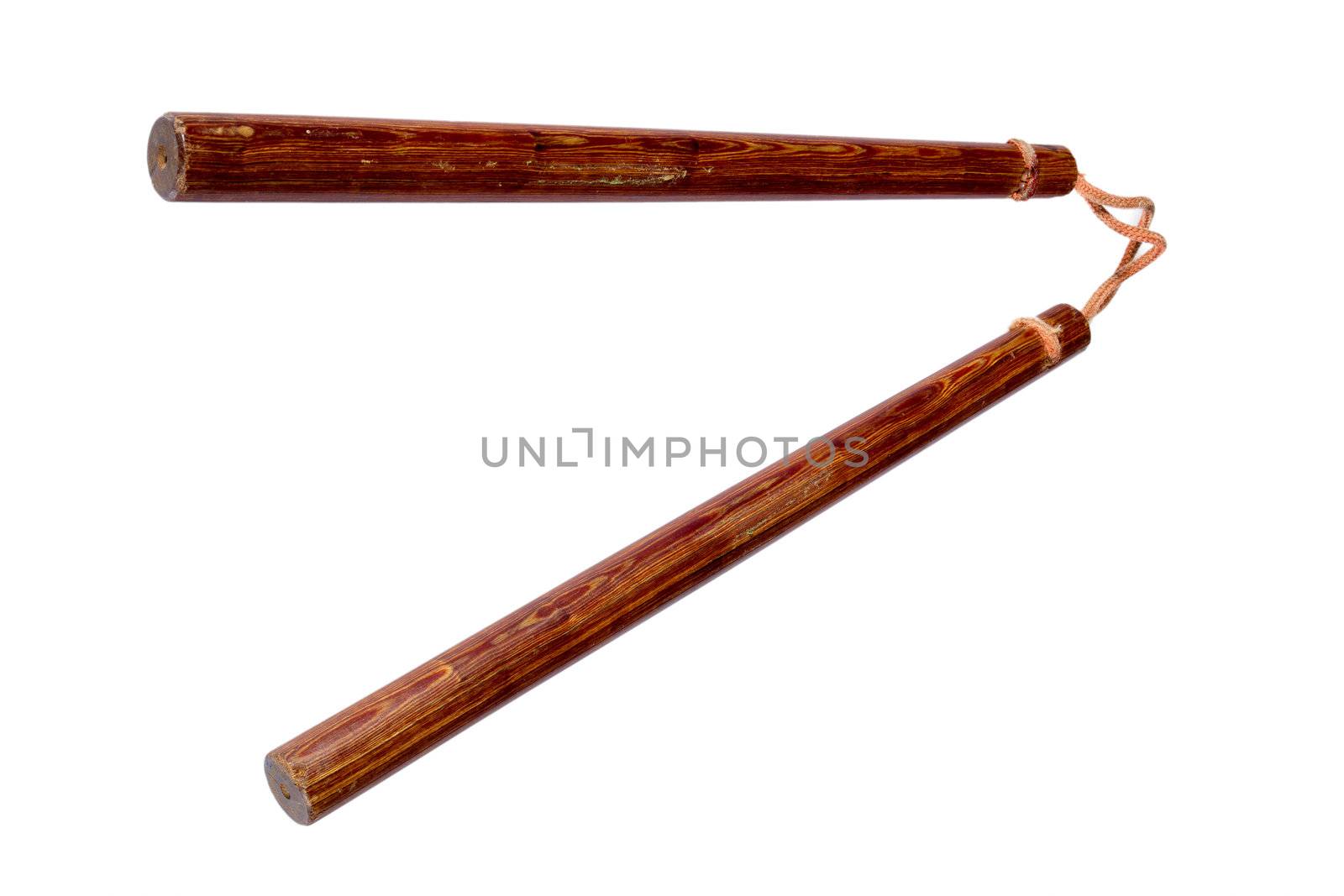 Wooden Nunchaku weapon on white background
