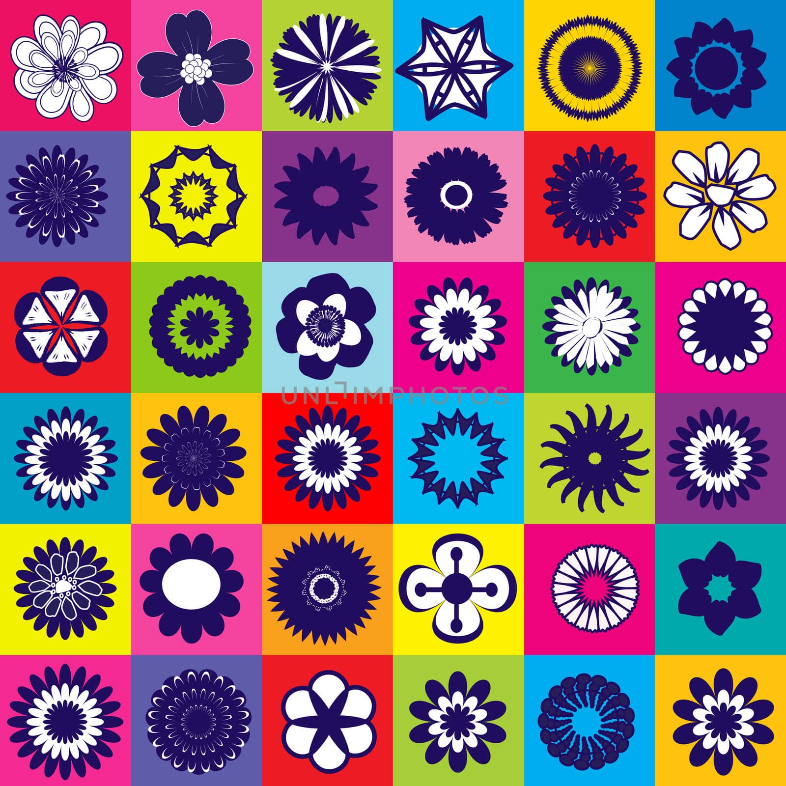 Seamless colored pattern with different kind of flowers