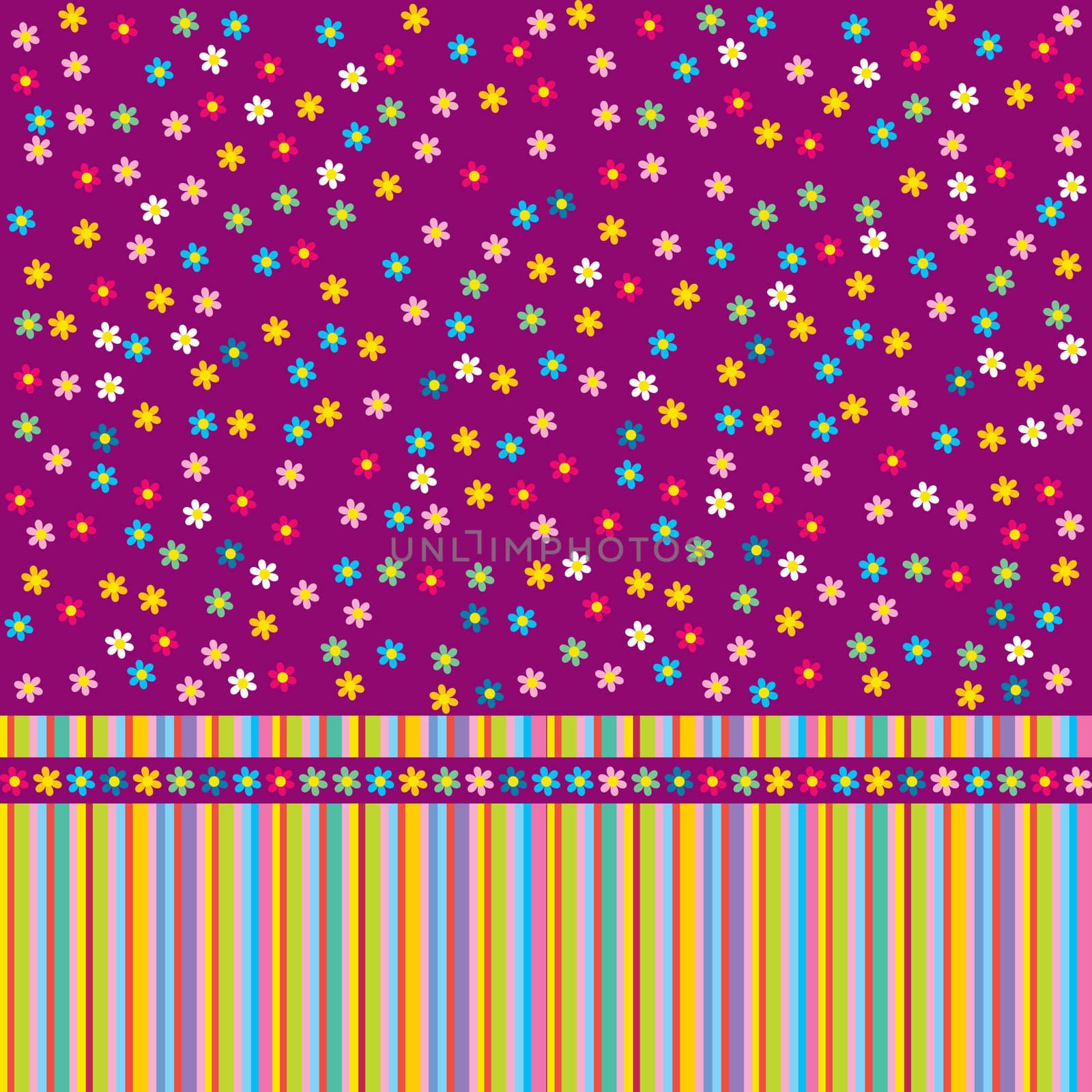 Flowers striped background, greeting card
