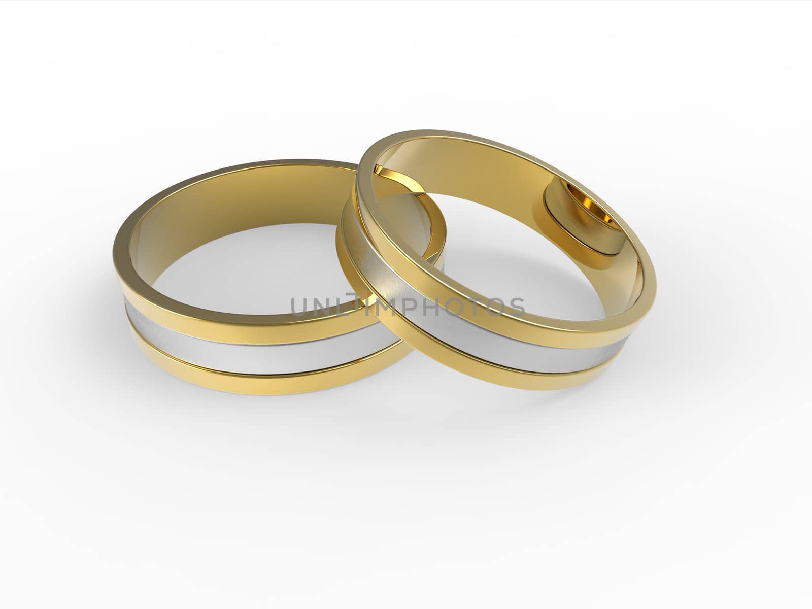 Golden and silver wedding rings isolated on white background