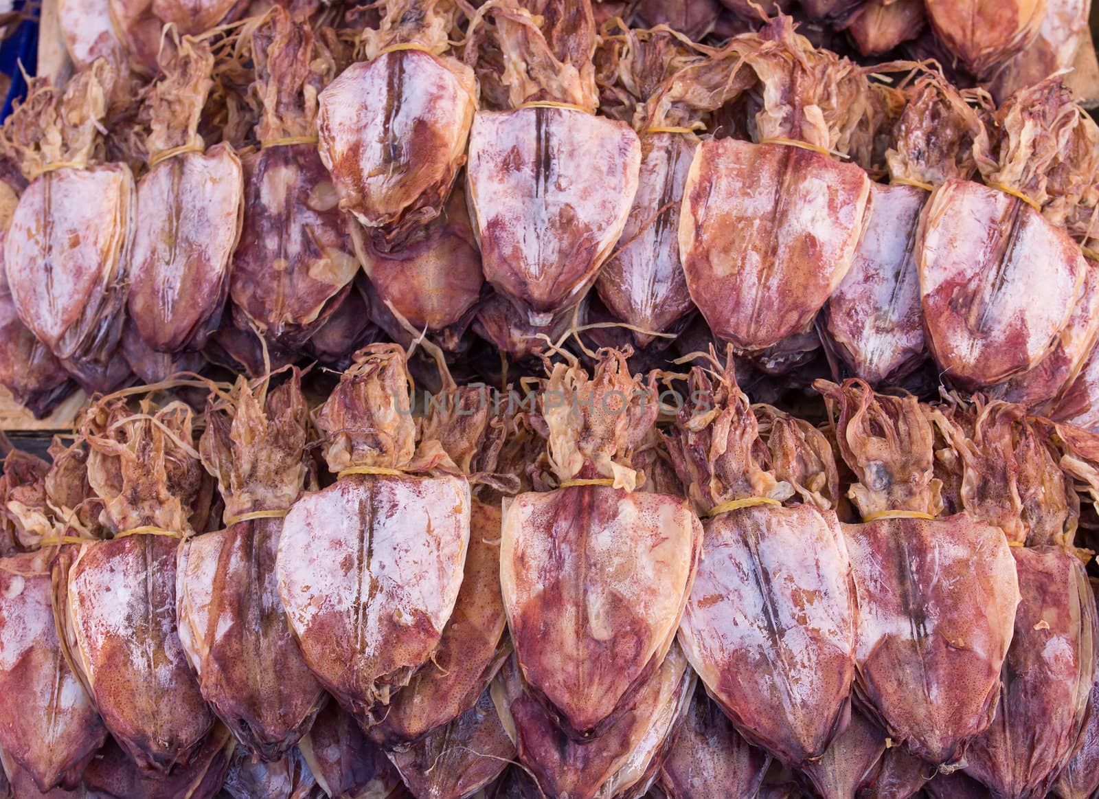 Dried squid in market. Thai food style