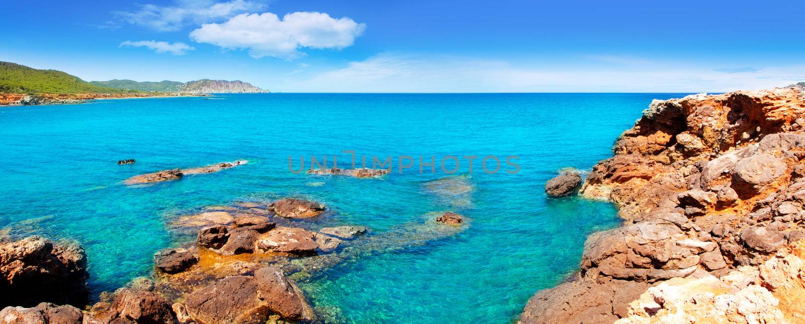 Ibiza Canal d en Marti Pou des Lleo beach in balearic islands of Mediterranean sea