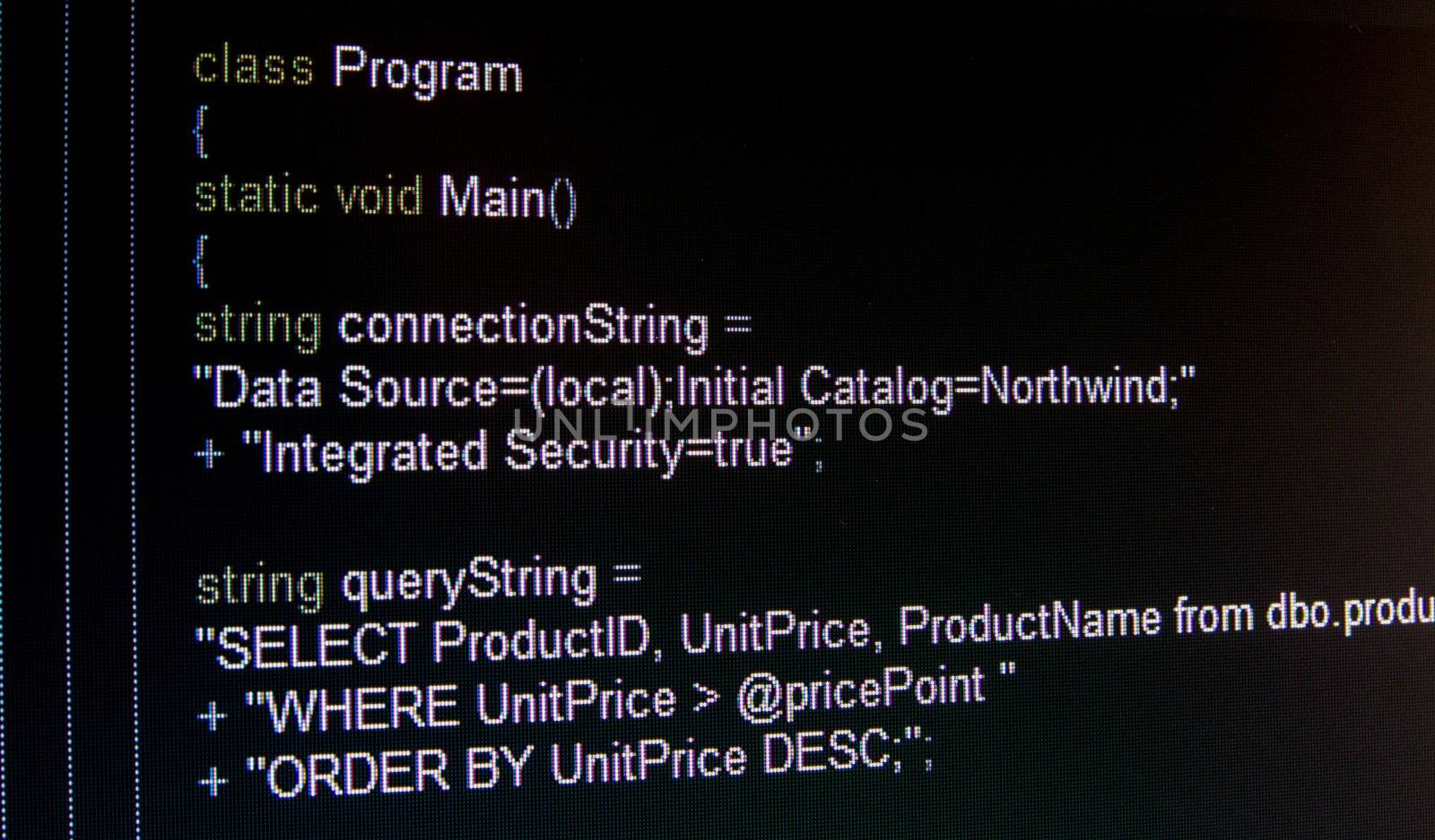 Code of C language on black LCD screen by simpson33