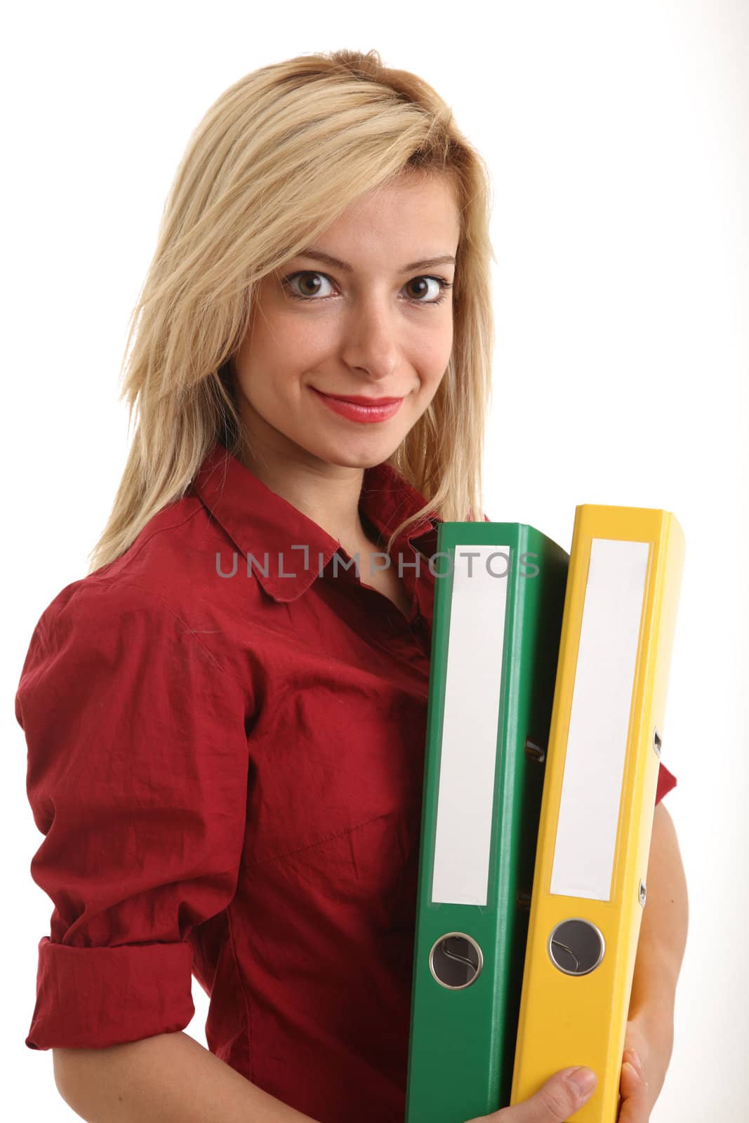 Nice girl in office with folders