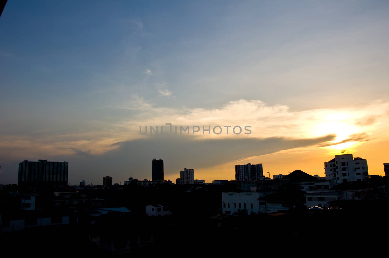 silhouette of building before sundown