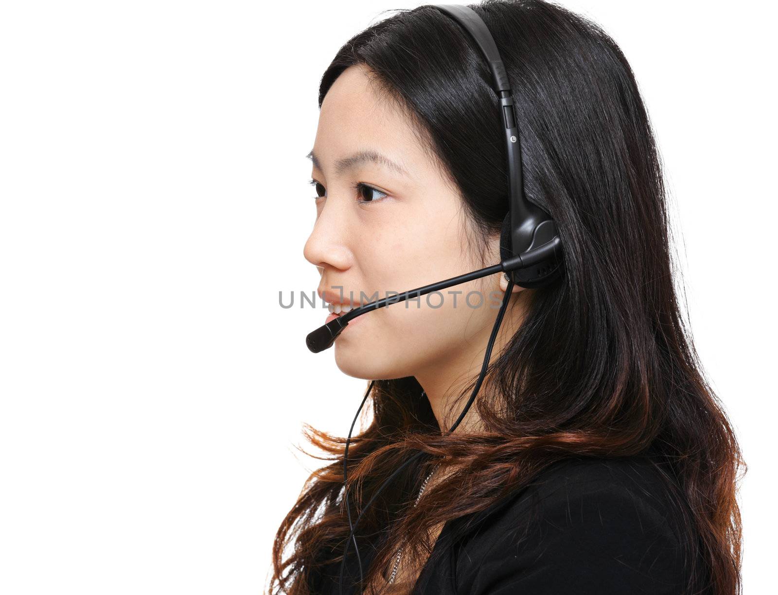asian woman wearing headset by leungchopan