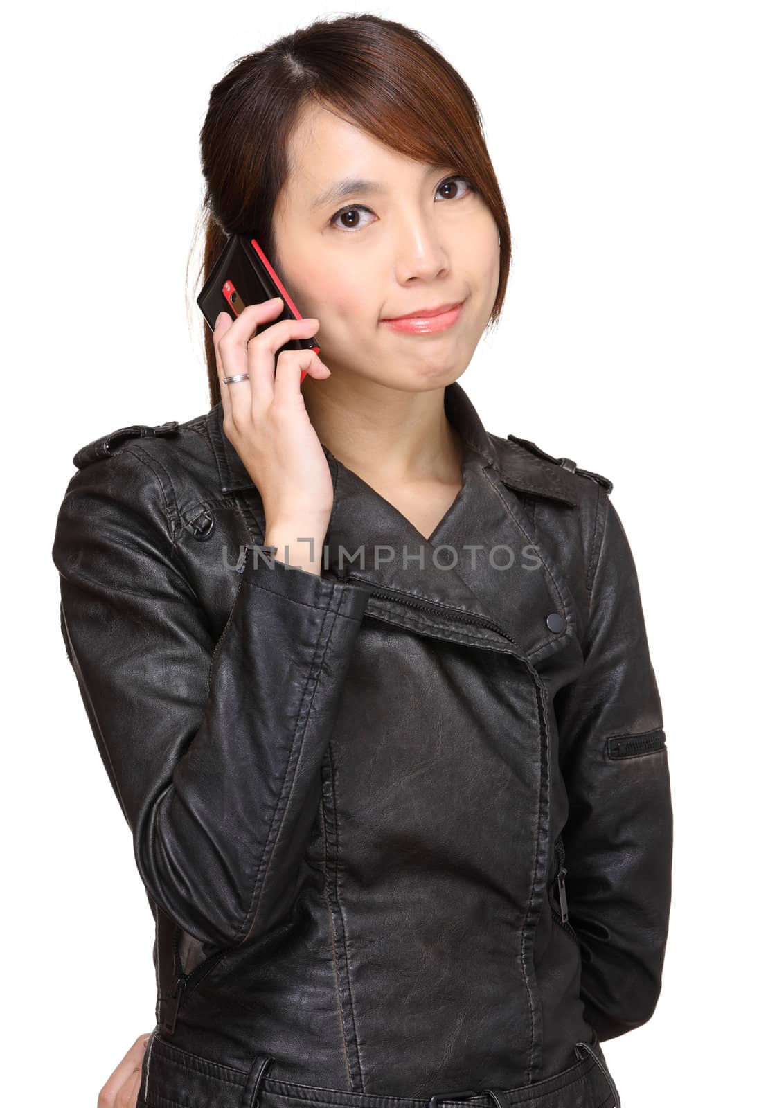 asian young woman talking on phone by leungchopan